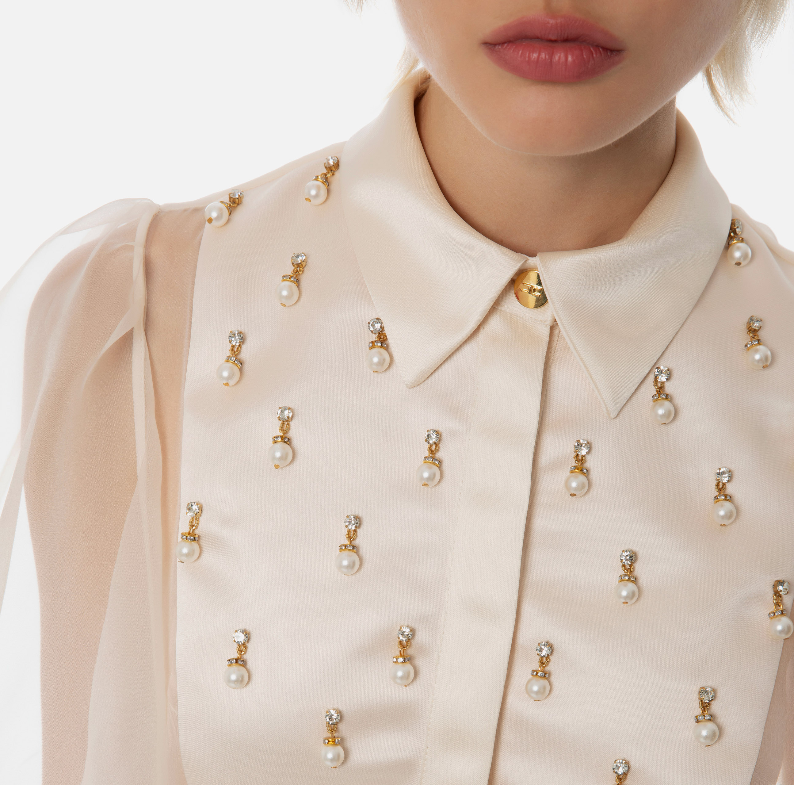 Camisa body de organdí con plastrón bordado - Elisabetta Franchi