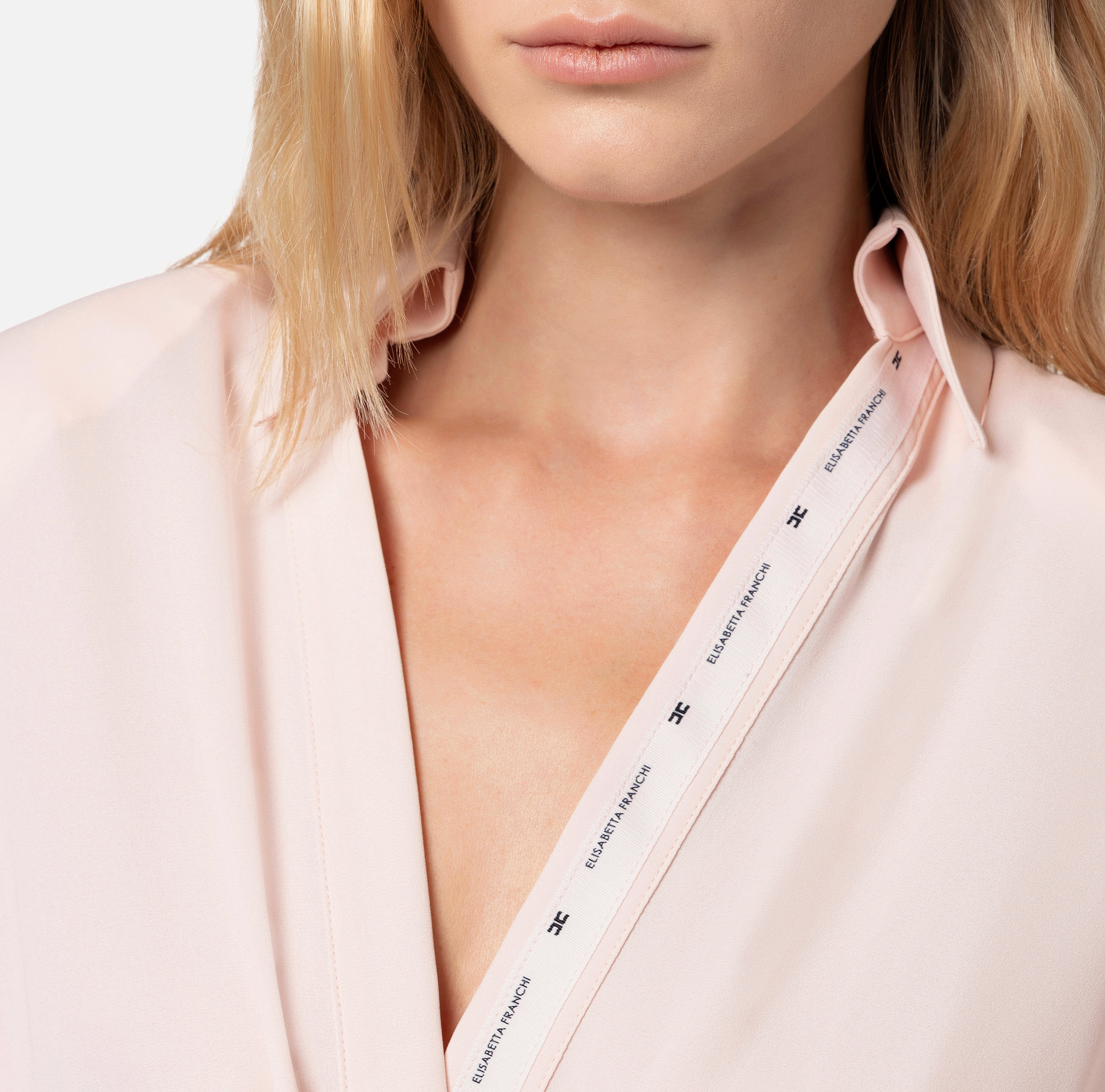 Crossed bodysuit-style shirt in georgette fabric with logoed ribbon - Elisabetta Franchi