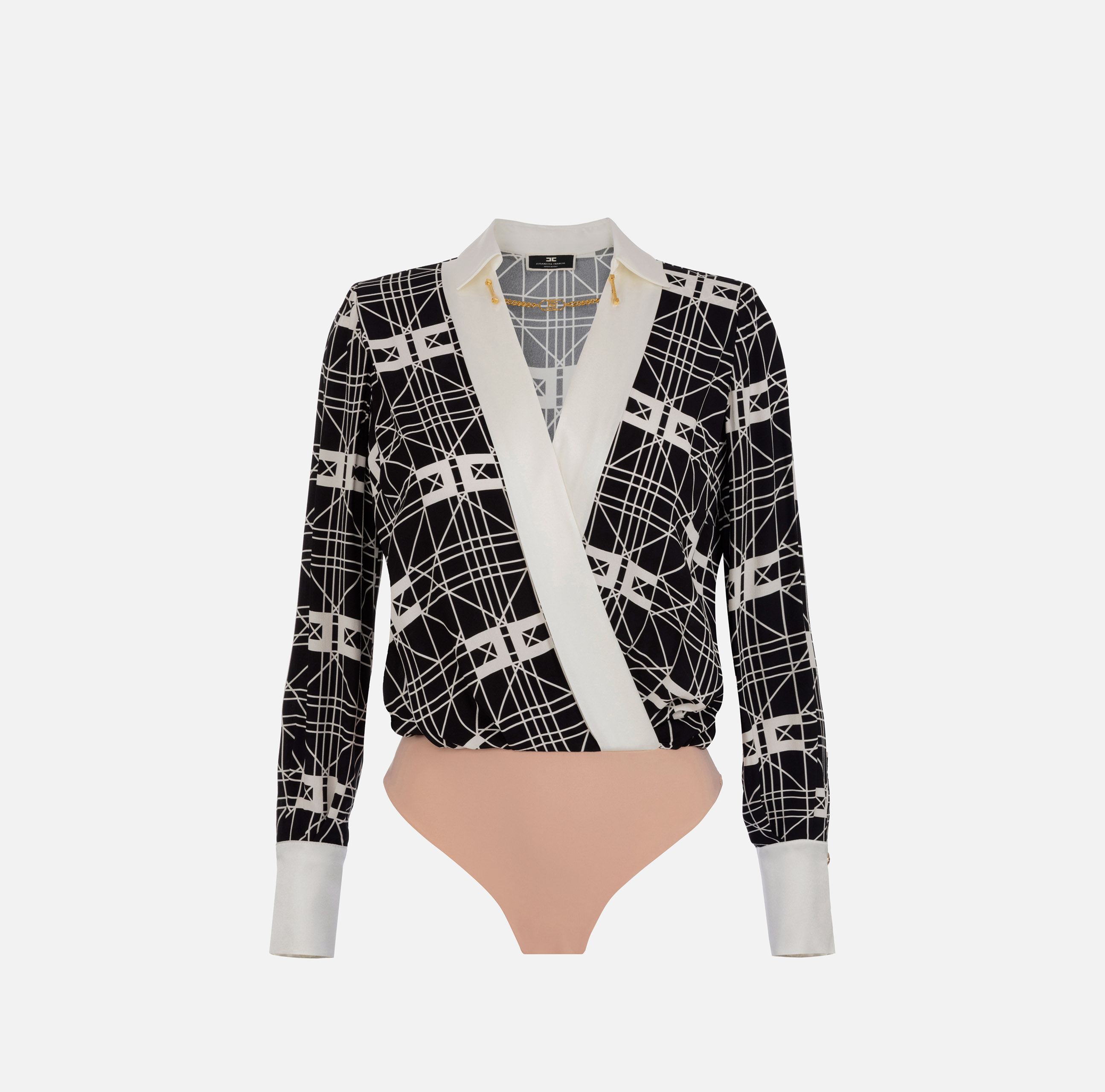 Crossover bodysuit-style blouse in printed viscose georgette fabric - ABBIGLIAMENTO - Elisabetta Franchi