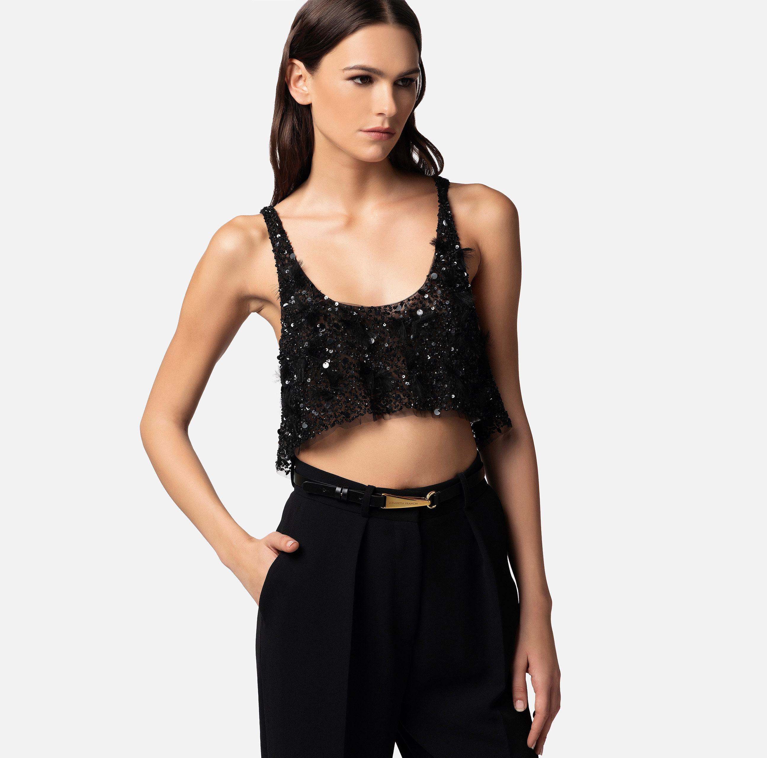 Top cropped in tulle ricamato - Elisabetta Franchi