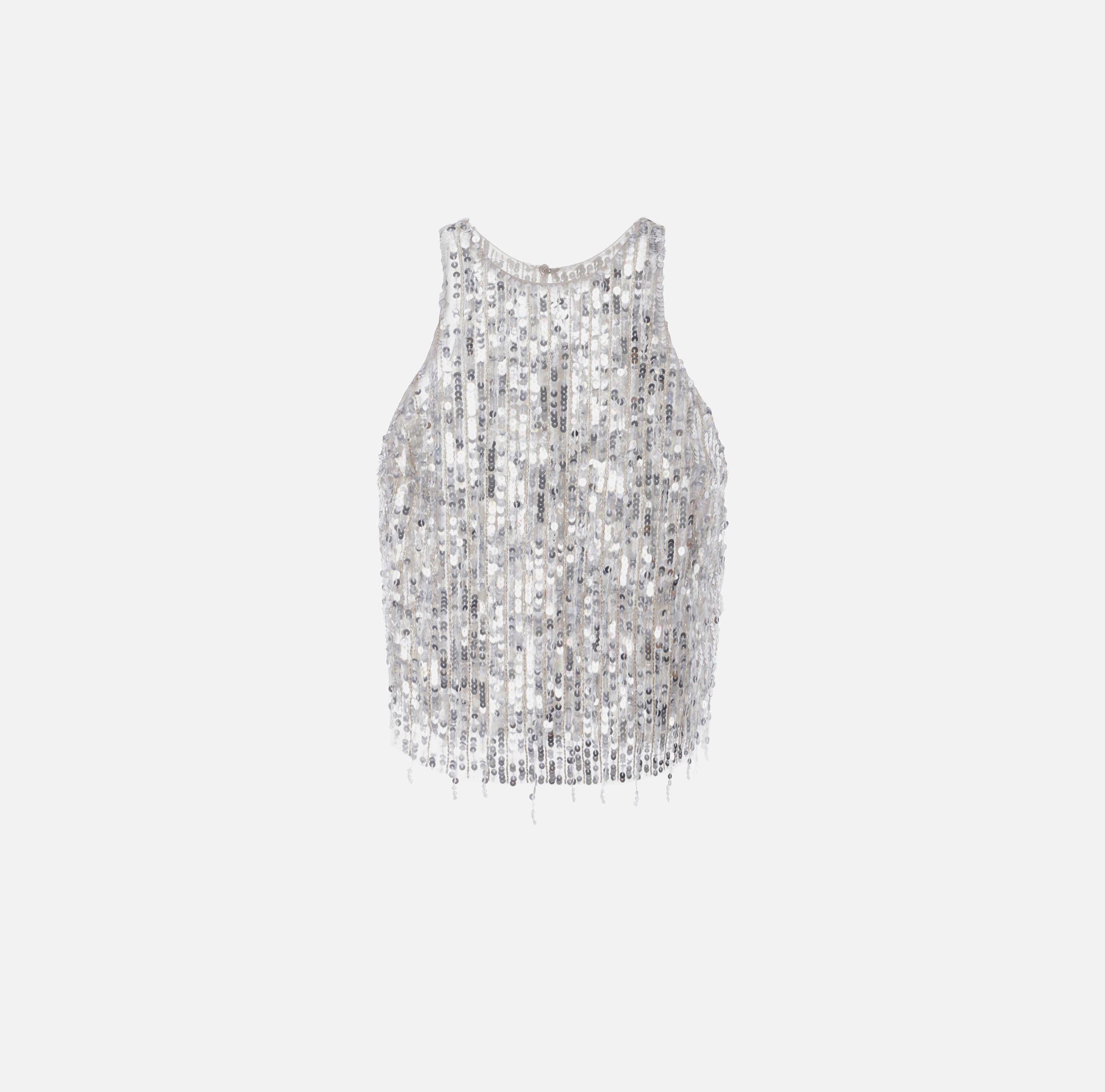Cropped tulle top with fringes made of beads and sequins - Elisabetta Franchi