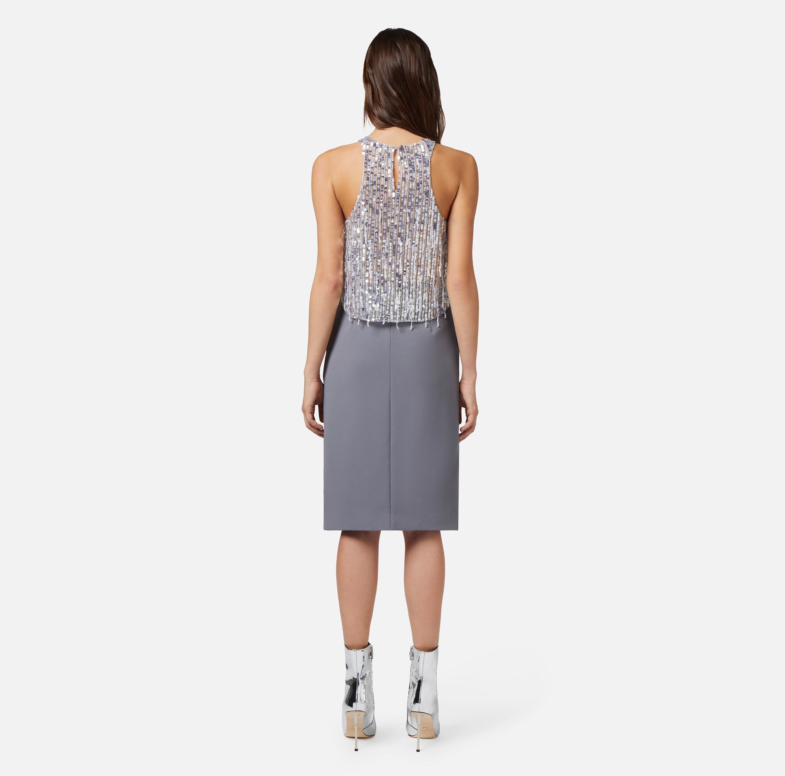 Cropped tulle top with fringes made of beads and sequins - Elisabetta Franchi