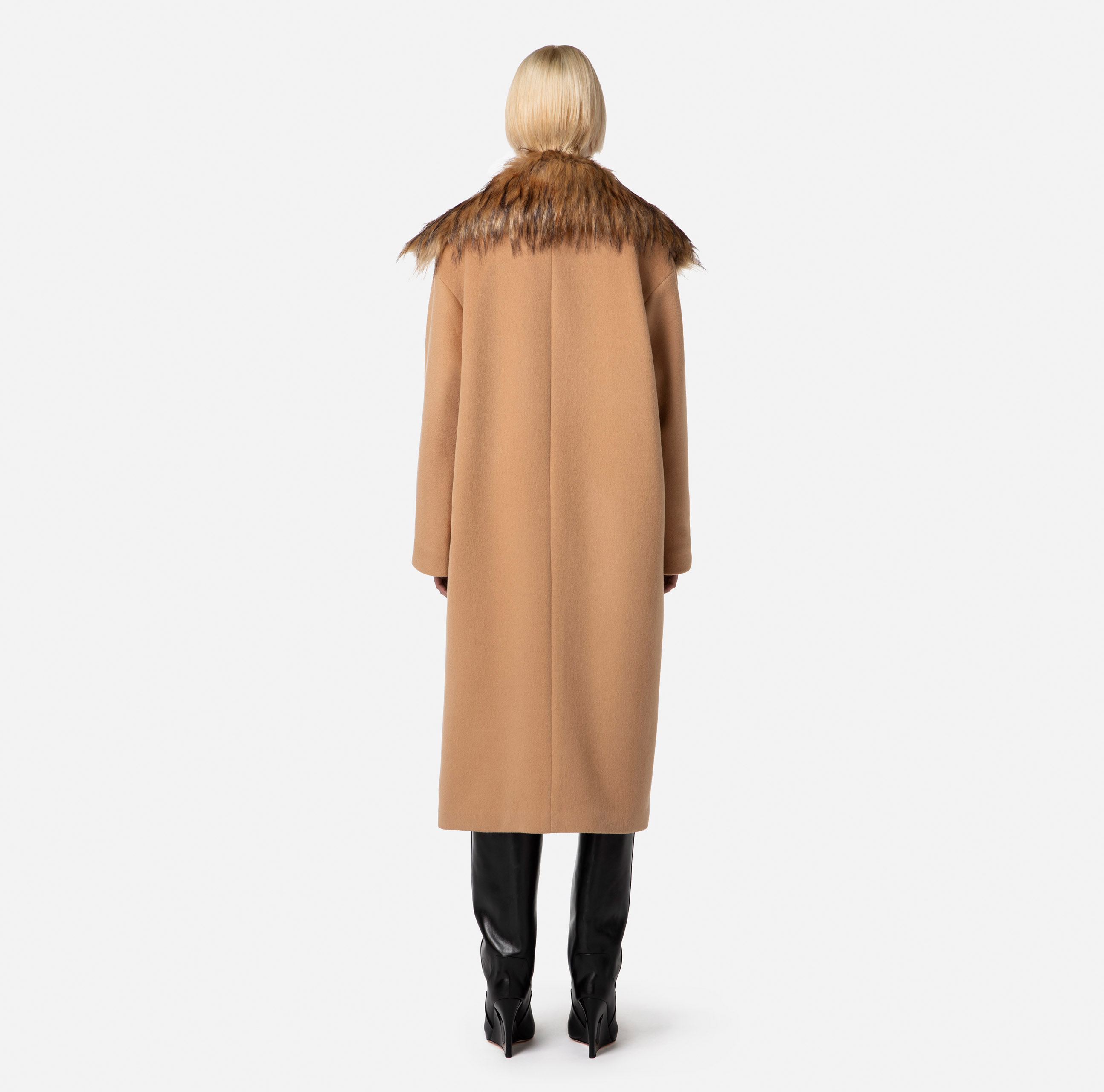 Pure wool coat with soft effect fabric collar - Elisabetta Franchi