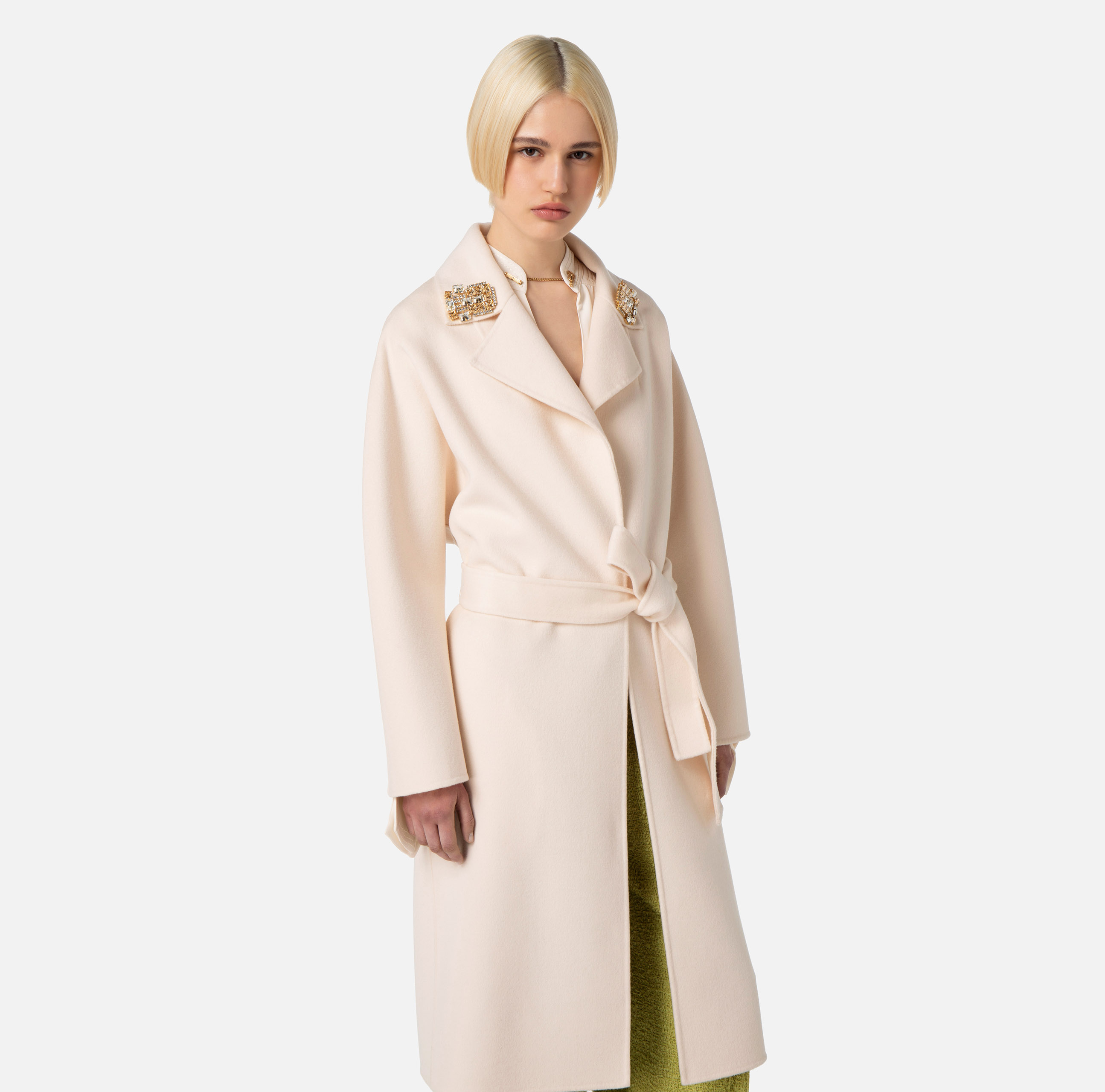 Wool coat with pins on the lapel - Elisabetta Franchi