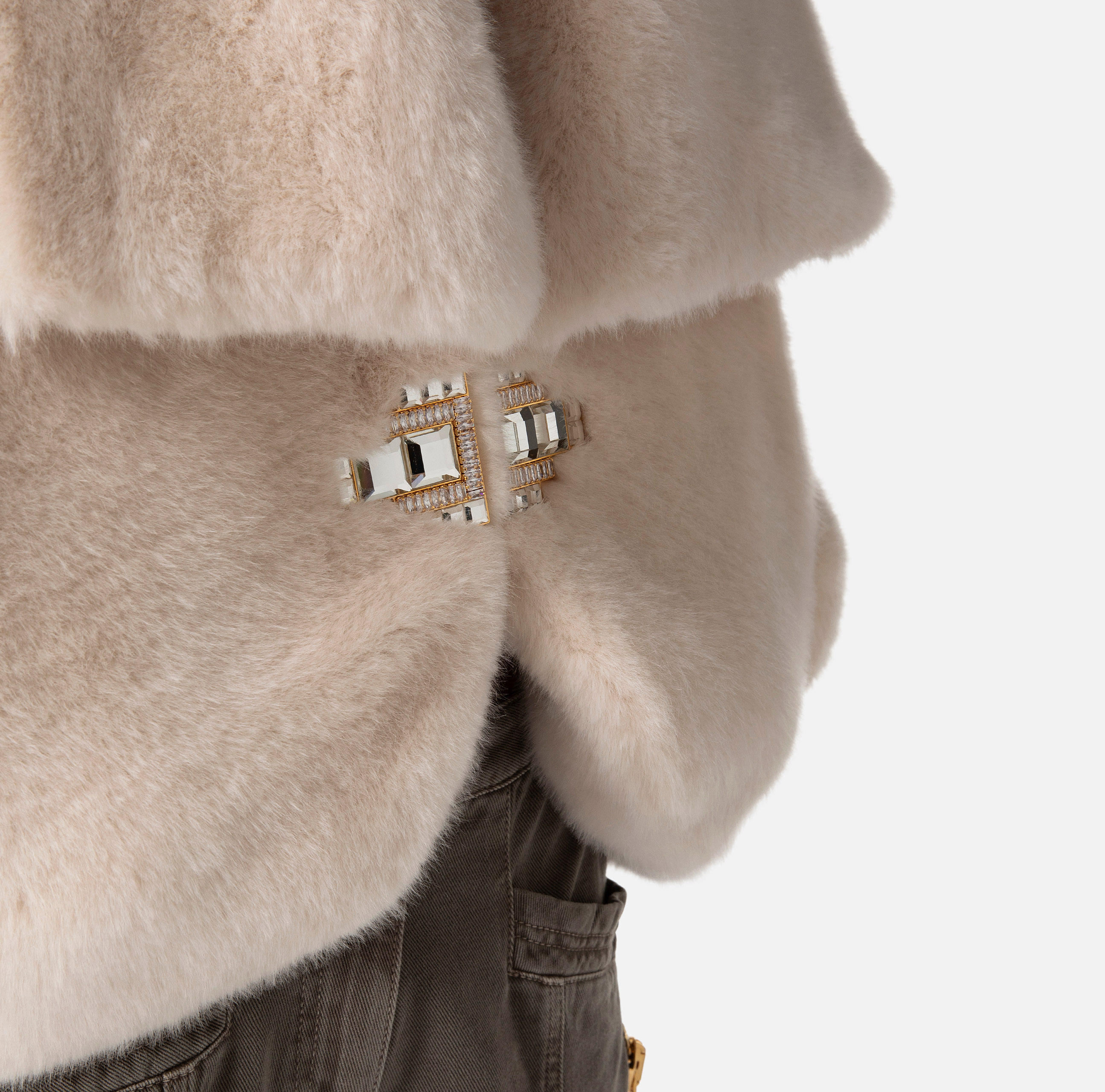 Coat in soft effect fabric with jewel closure - Elisabetta Franchi