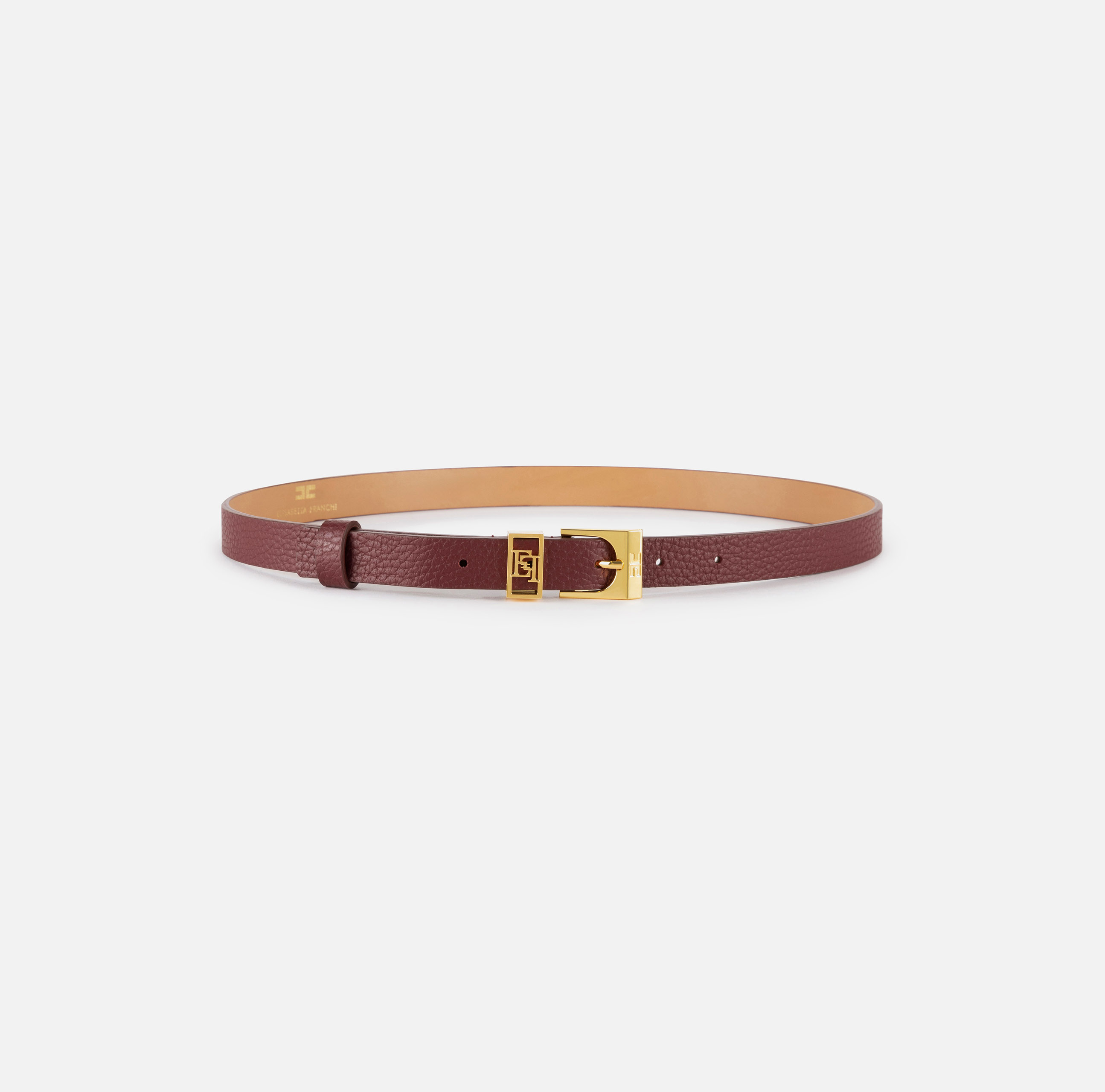 Leather belt with buckle and logo outline loop - Elisabetta Franchi
