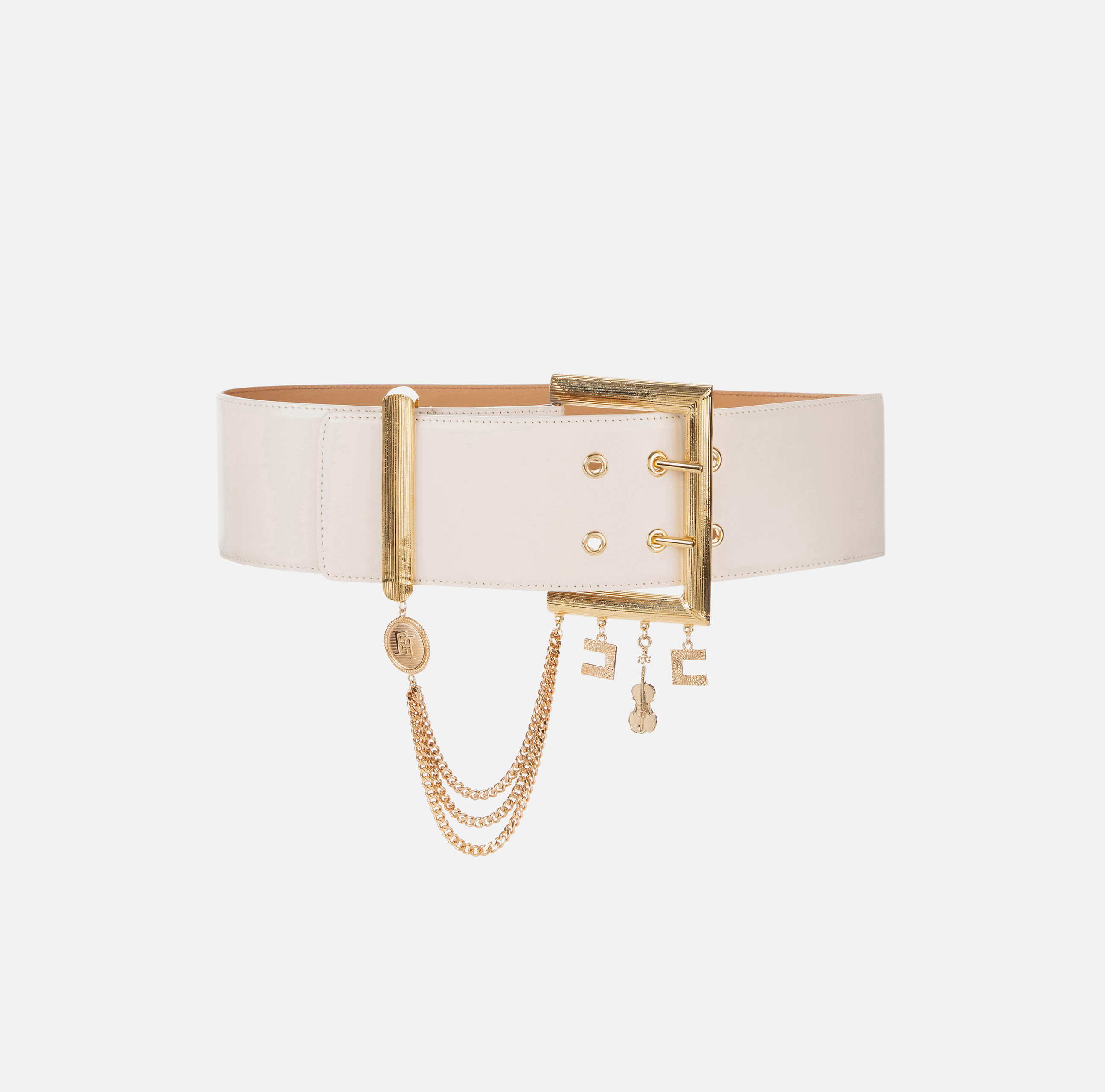 Synthetic material high belt with chain and charms - ACCESSORI - Elisabetta Franchi