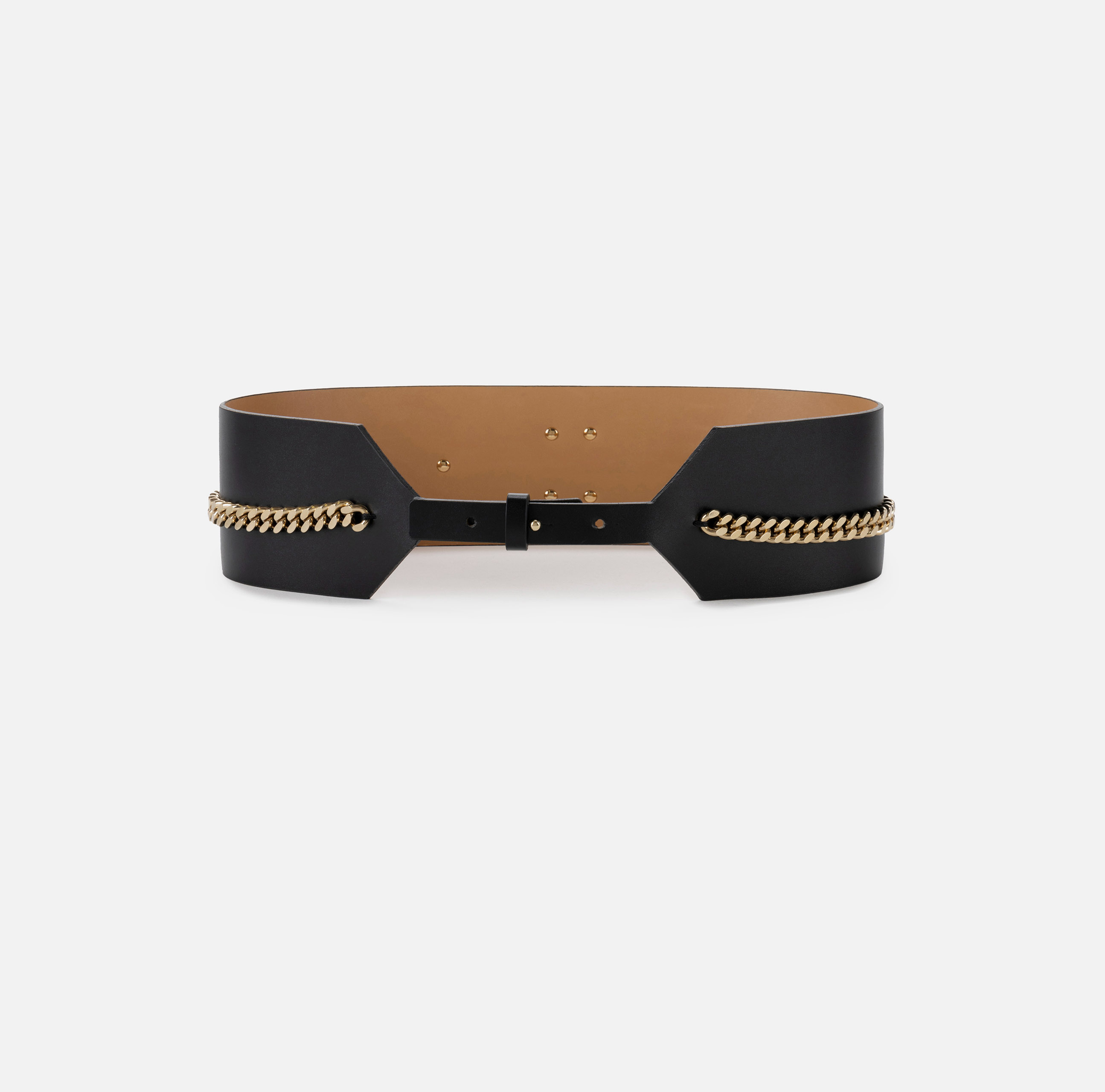 Wide synthetic material belt with logo and chain - Elisabetta Franchi