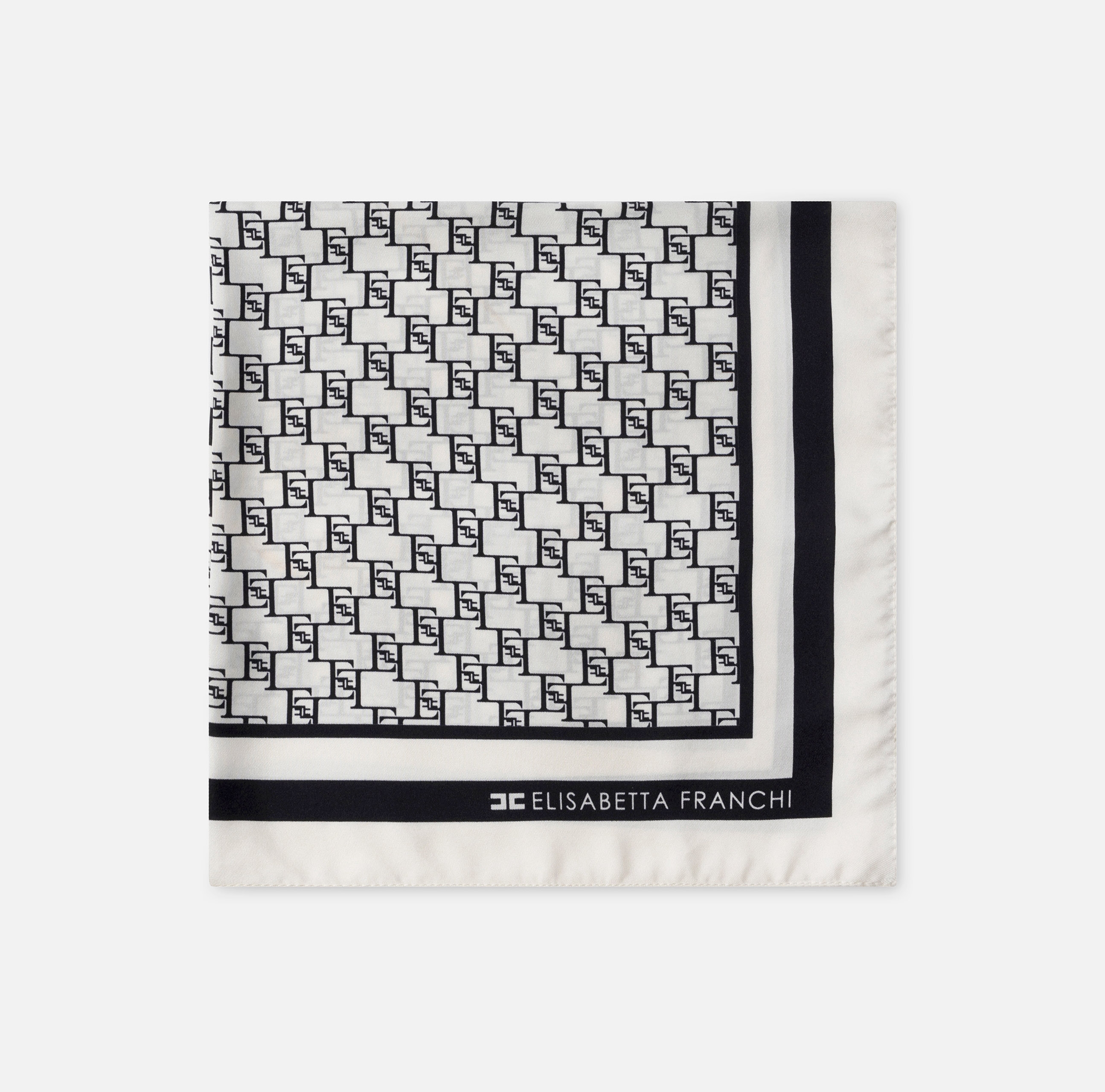 Medium foulard scarf in silk twill with logo print - Elisabetta Franchi