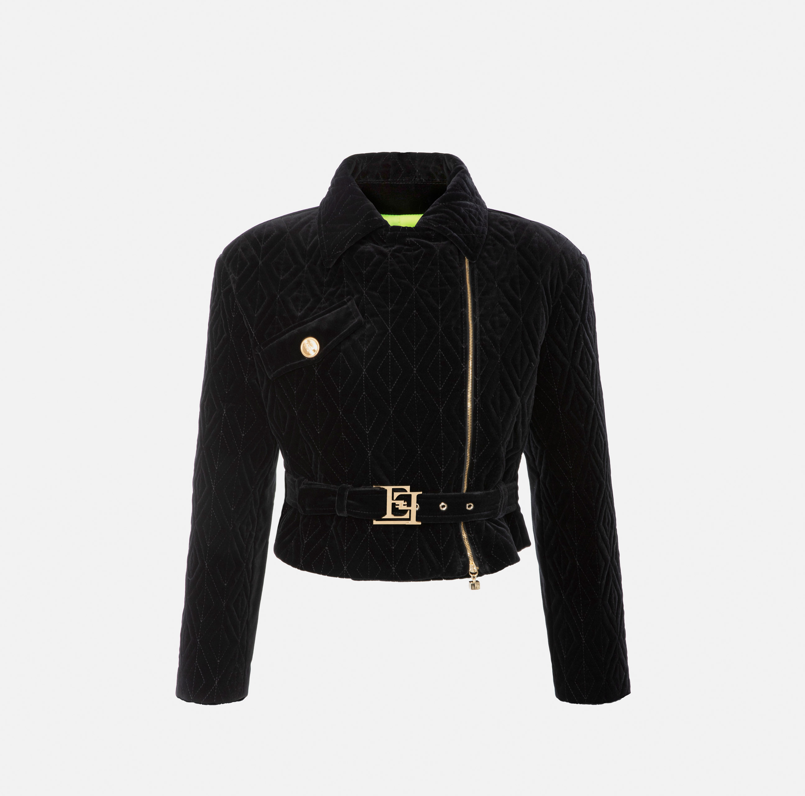 Crop biker jacket in embroidered velvet fabric - ABBIGLIAMENTO - Elisabetta Franchi