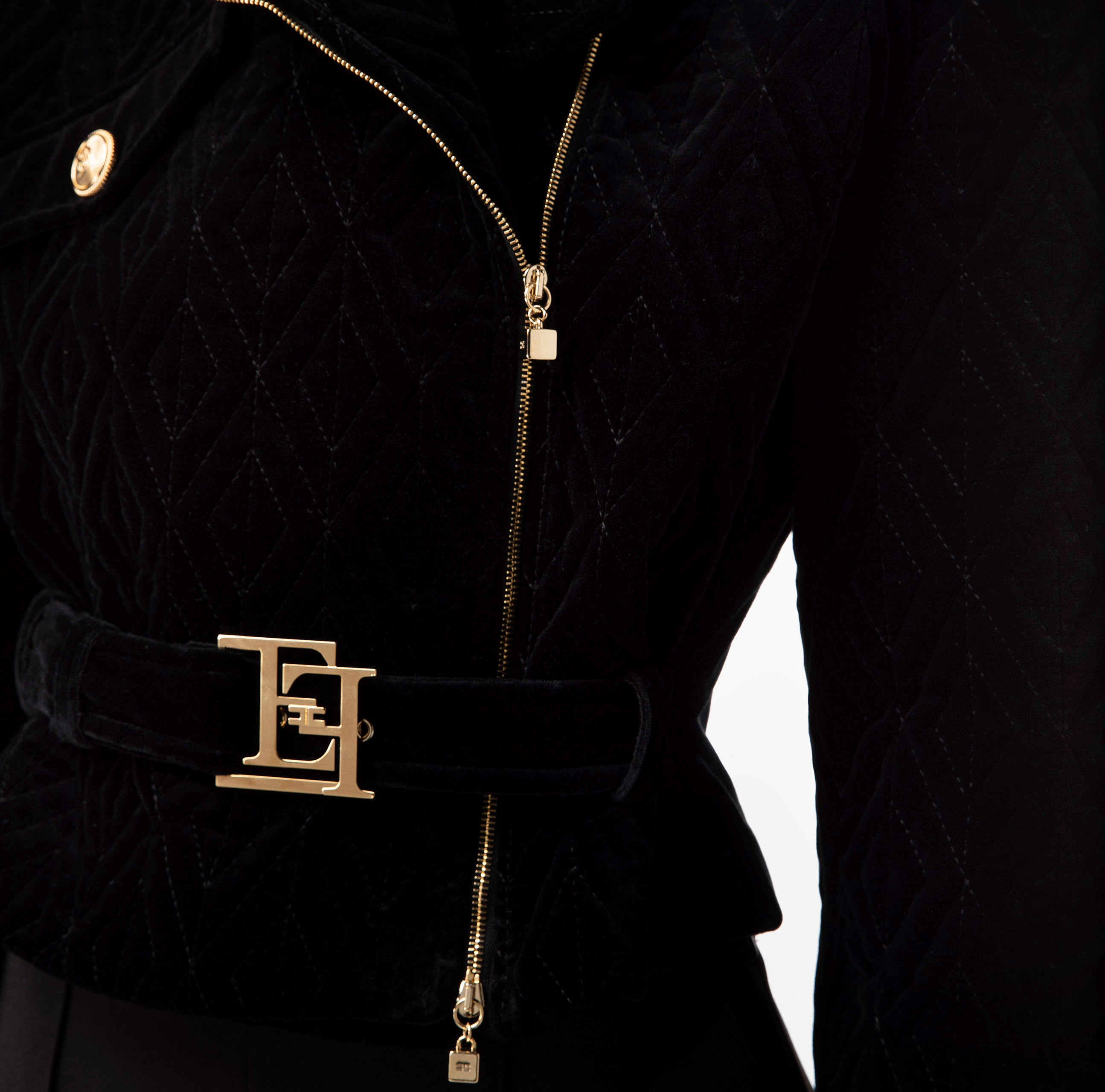 Crop biker jacket in embroidered velvet fabric - Elisabetta Franchi