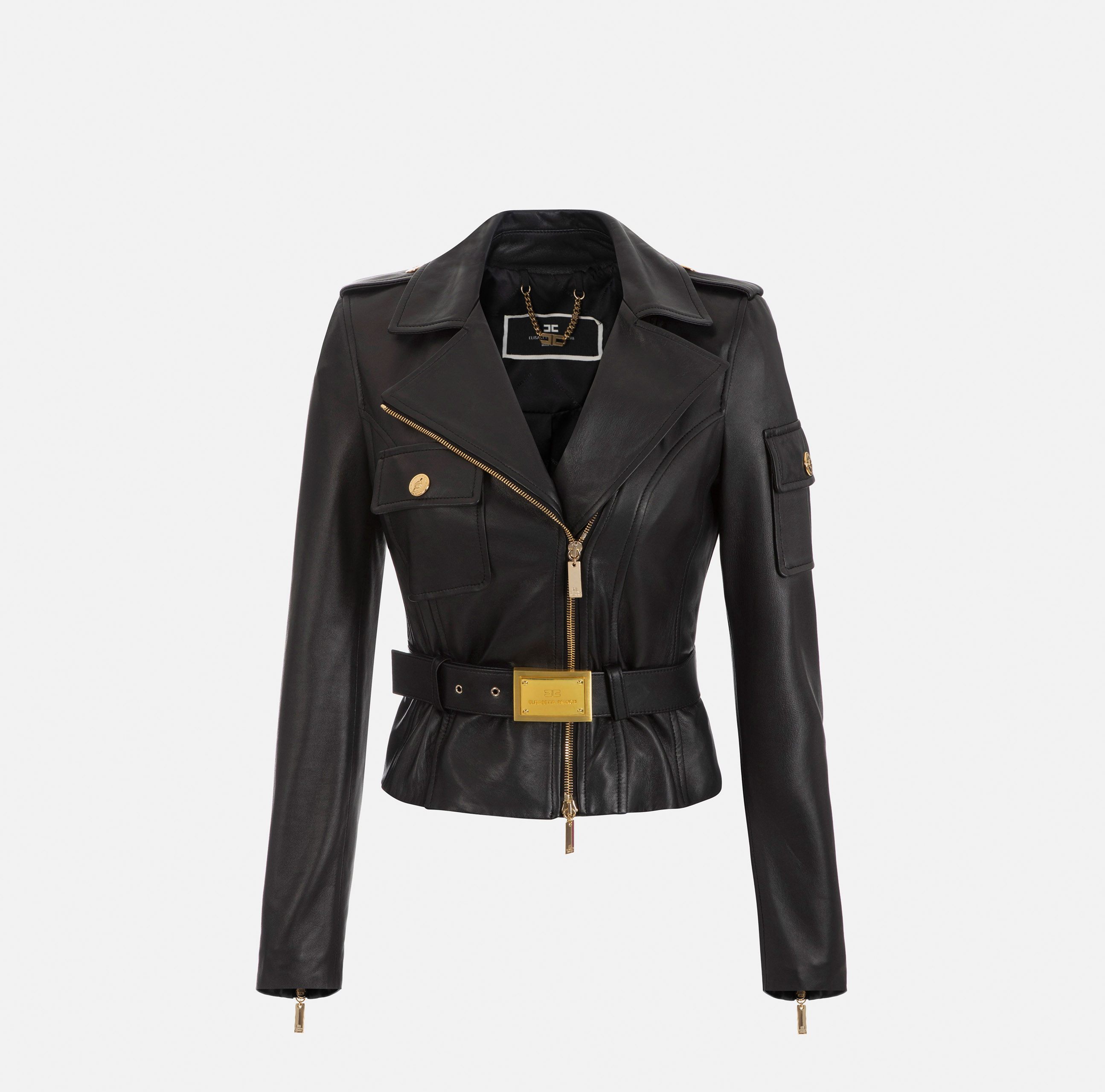 Leather crop biker jacket - Elisabetta Franchi