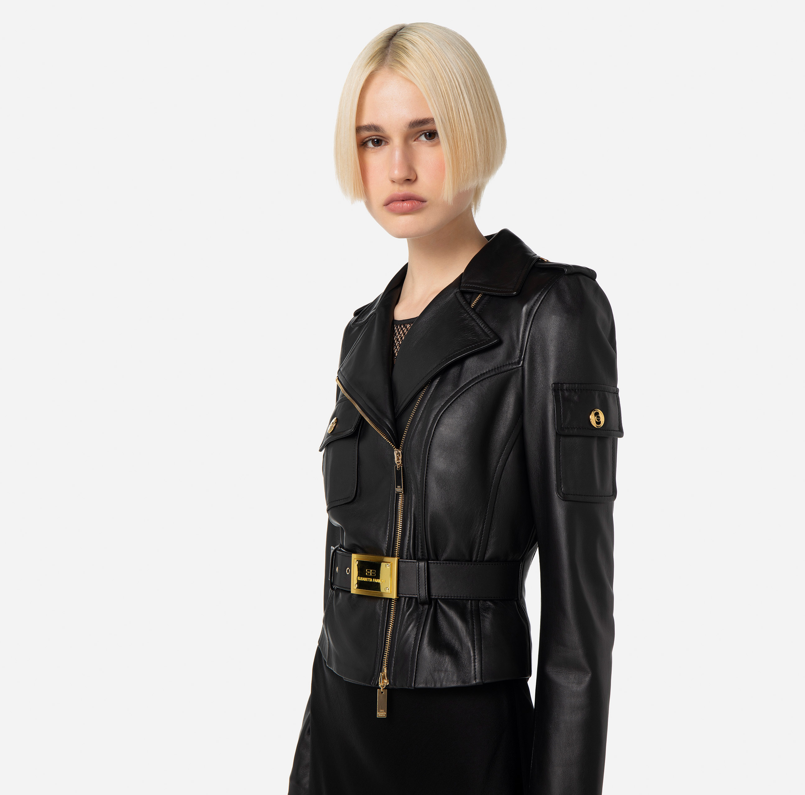 Leather crop biker jacket - Elisabetta Franchi