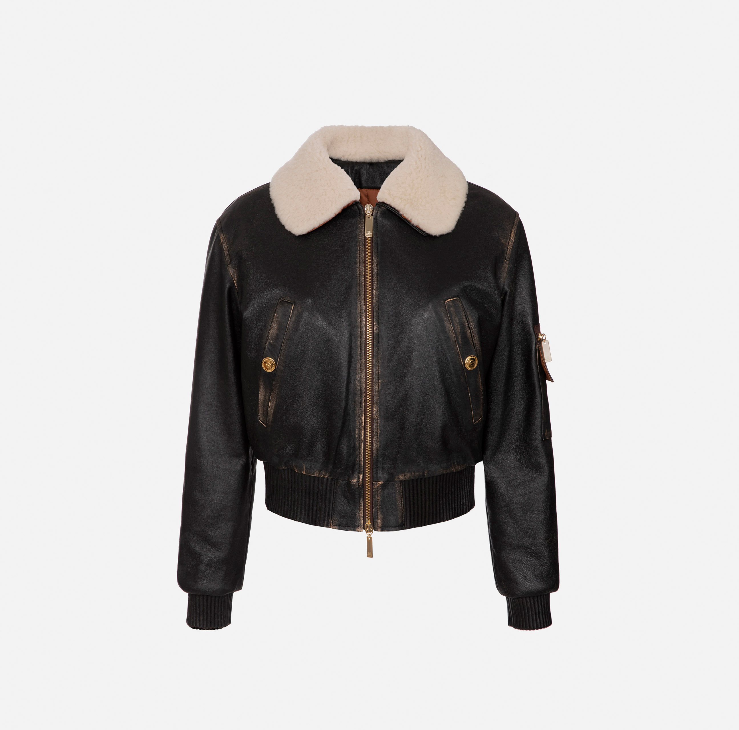 Leather bomber jacket with sheepskin collar - Elisabetta Franchi