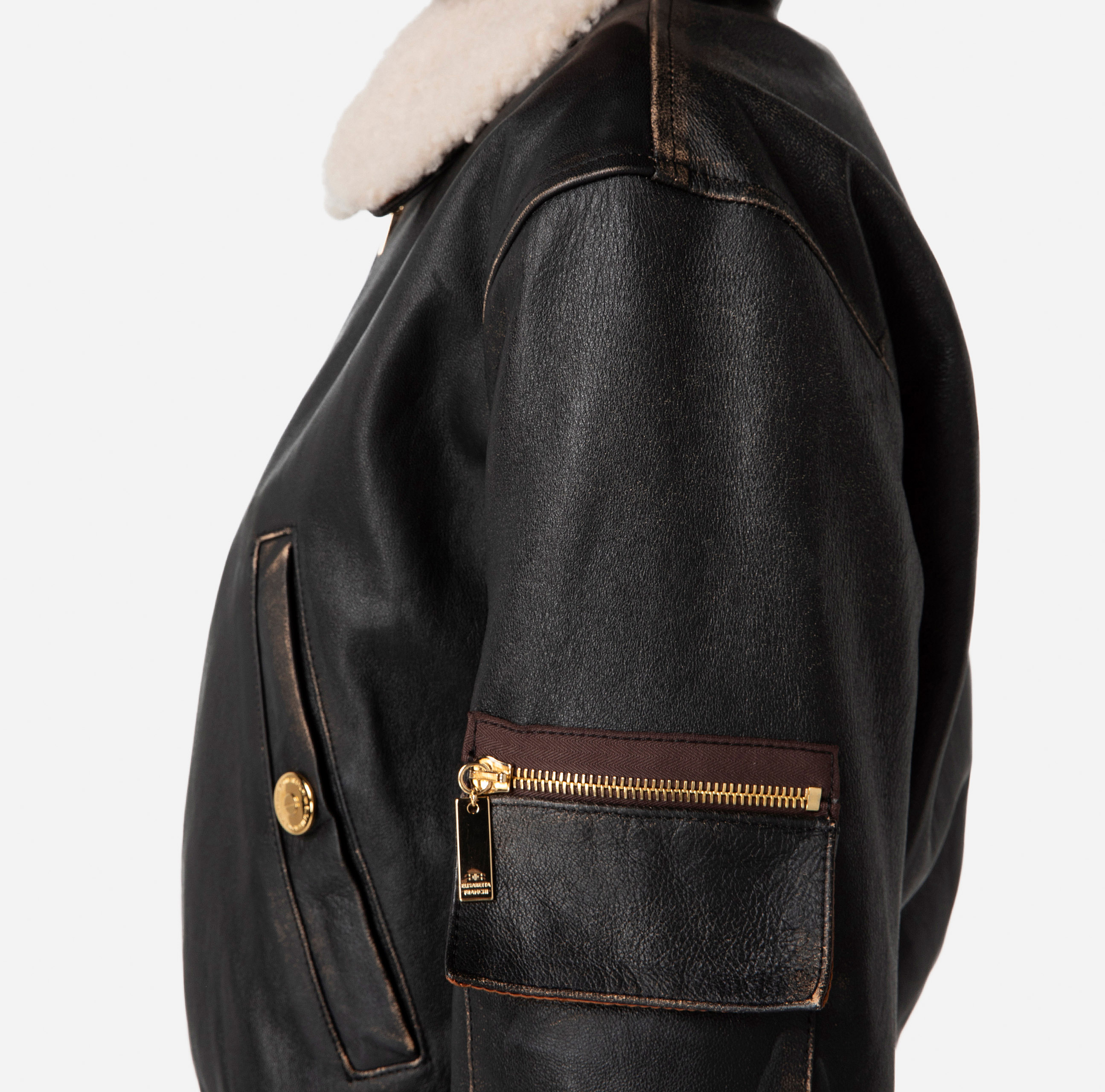 Leather bomber jacket with sheepskin collar - Elisabetta Franchi