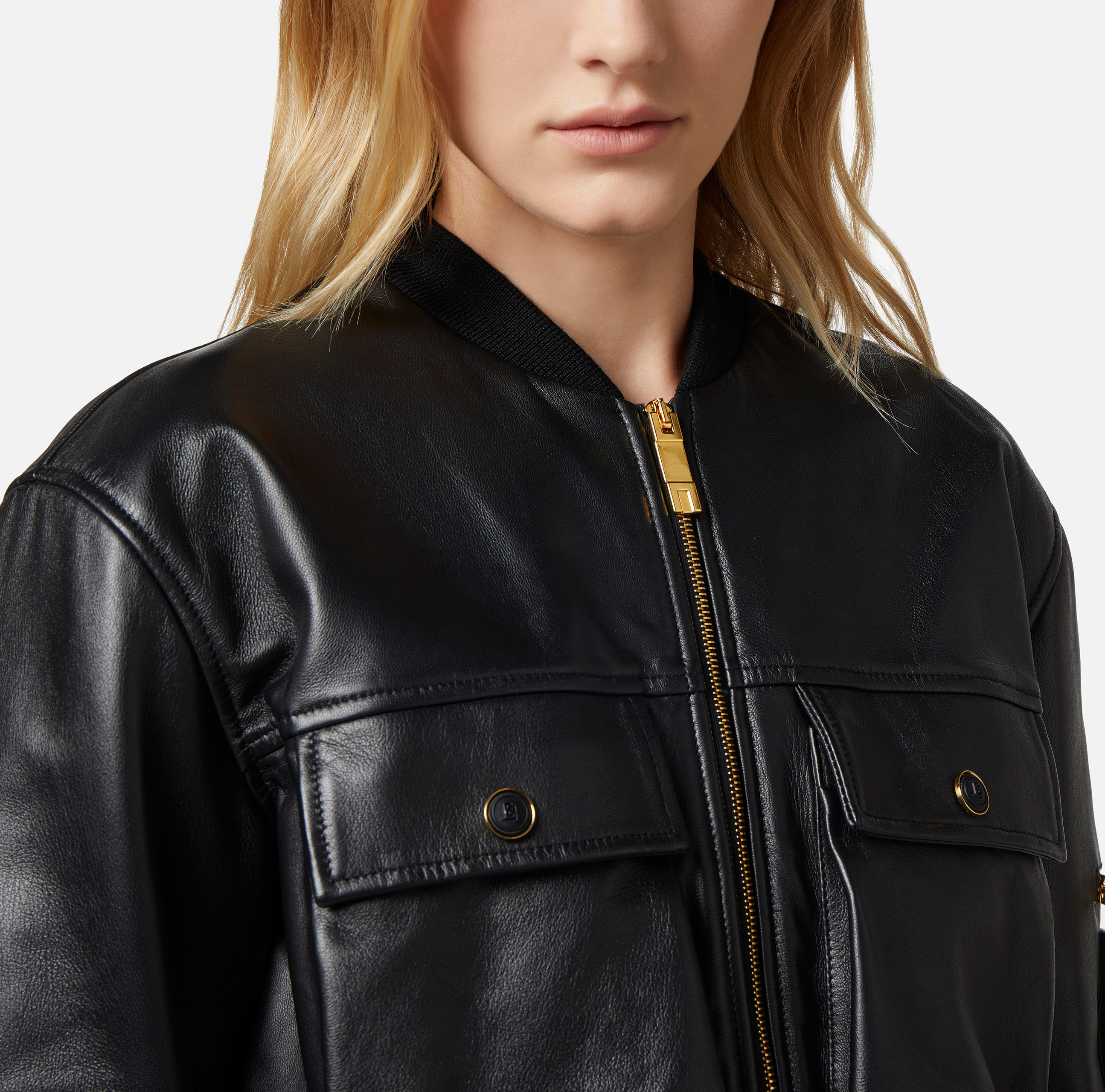 Leather cropped bomber jacket - Elisabetta Franchi