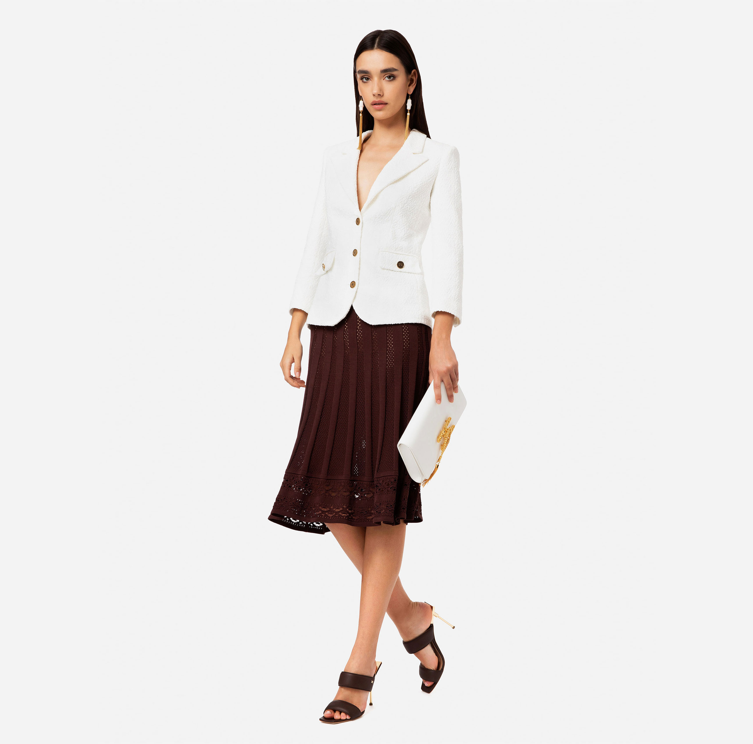 Three-button herringbone tweed jacket - Elisabetta Franchi