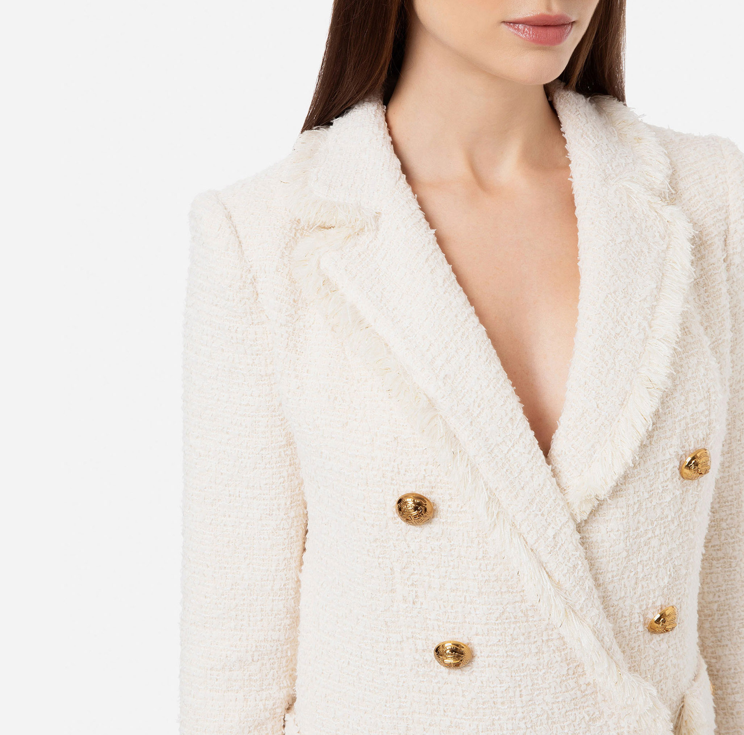 Frayed tweed double-breasted jacket - Elisabetta Franchi