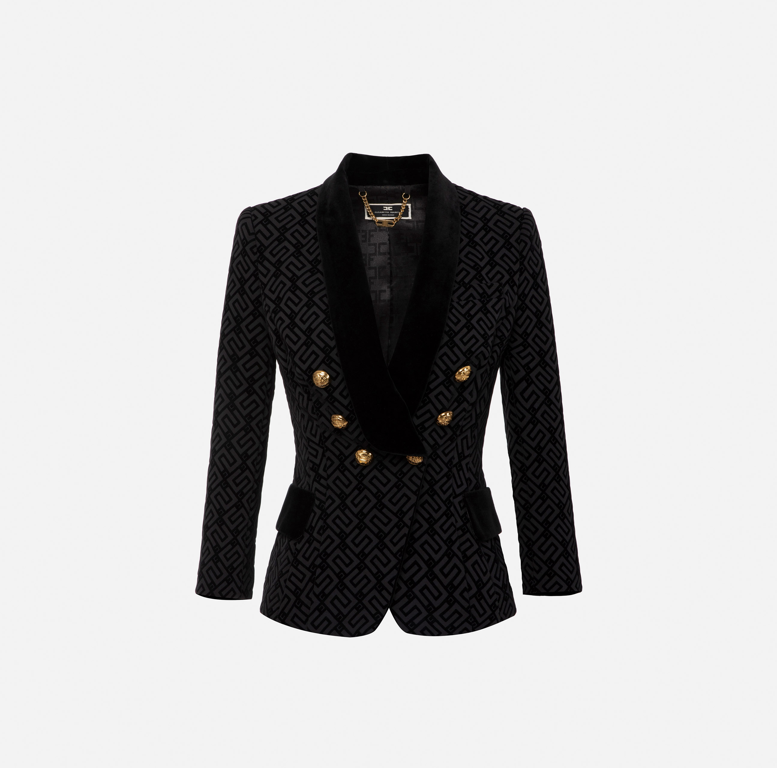 Double-breasted crêpe jacket with flock print - Elisabetta Franchi