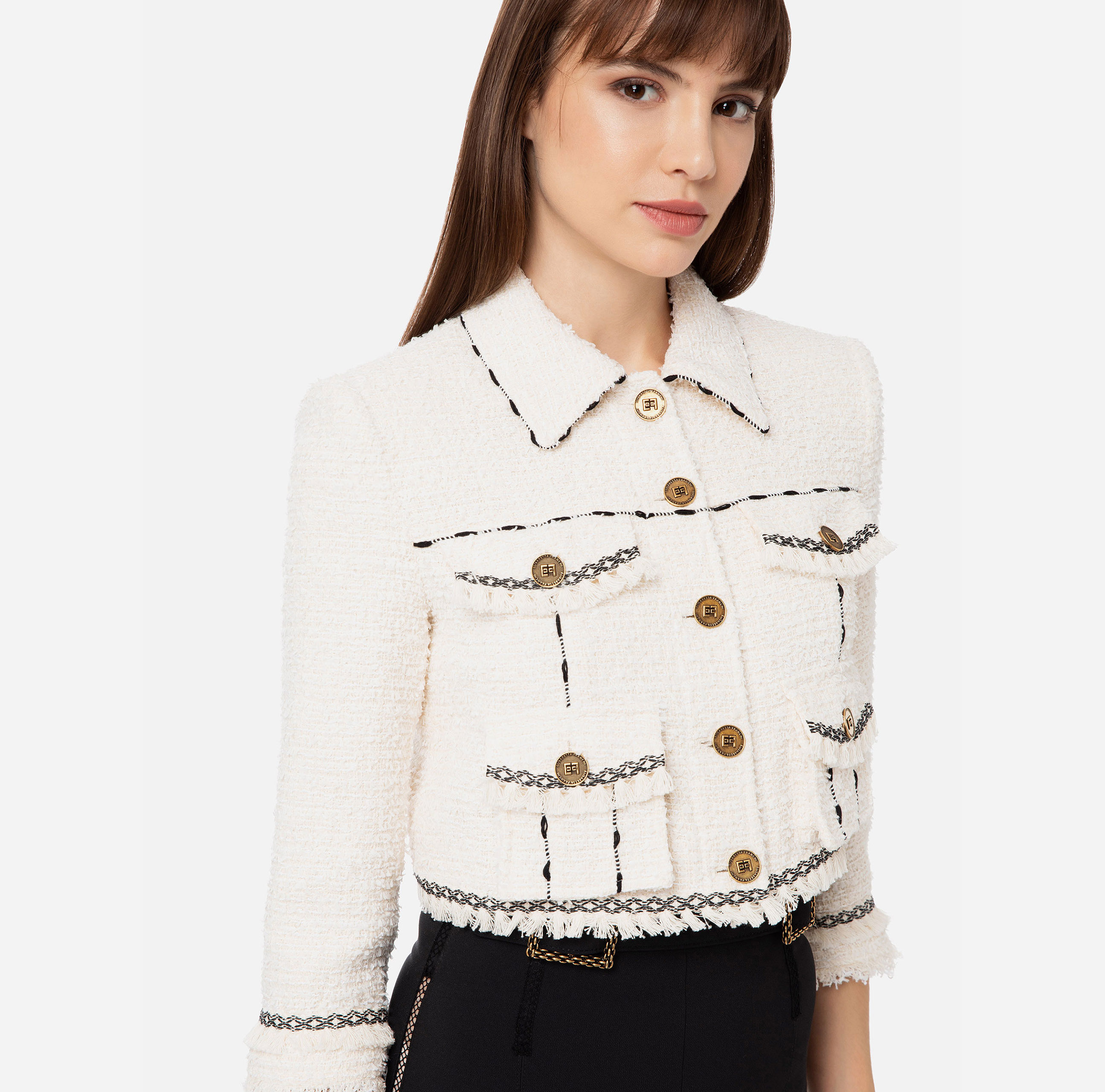 Frayed tweed short jacket - Elisabetta Franchi