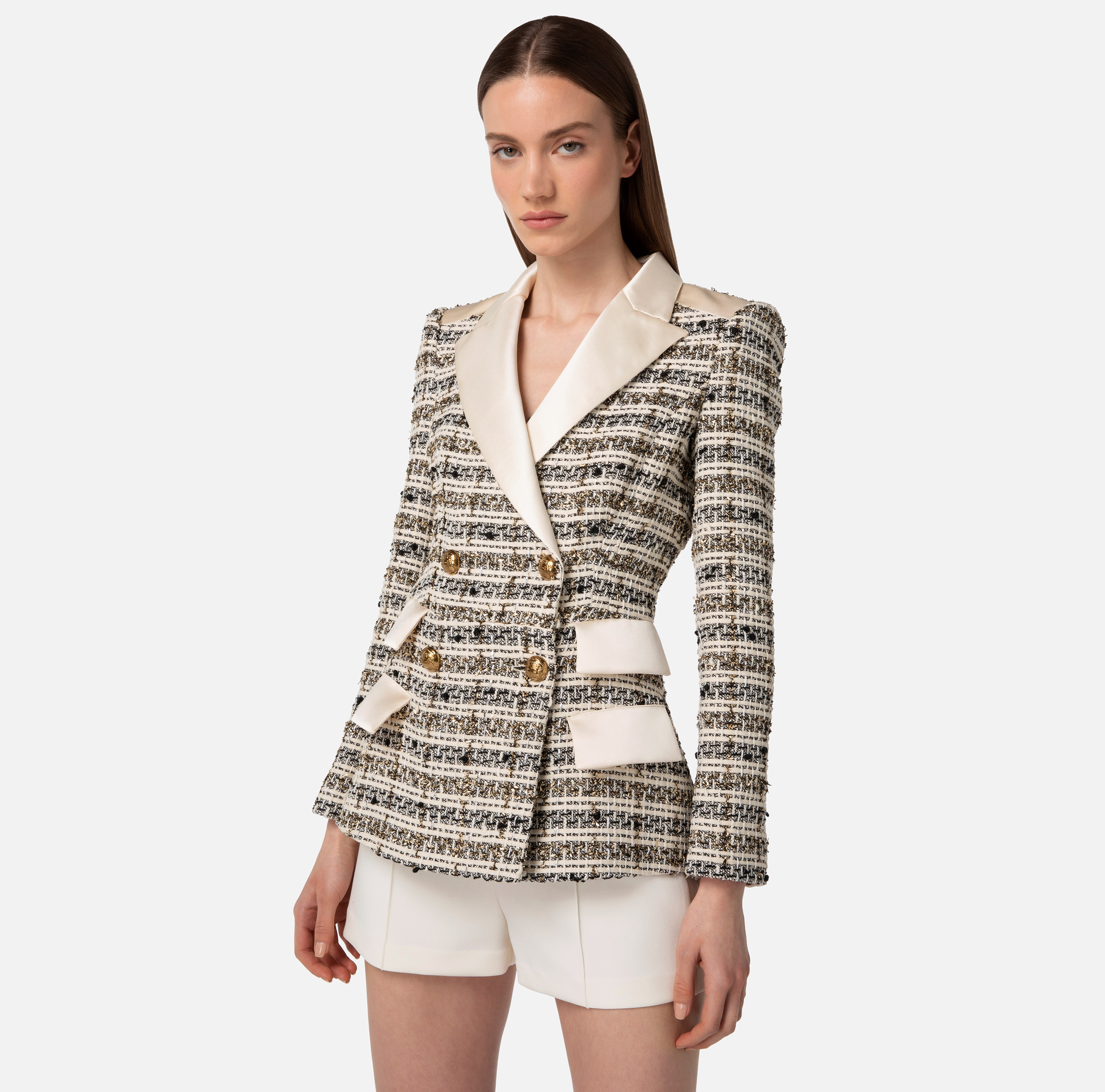 Double-breasted tweed jacket with lapels - Elisabetta Franchi