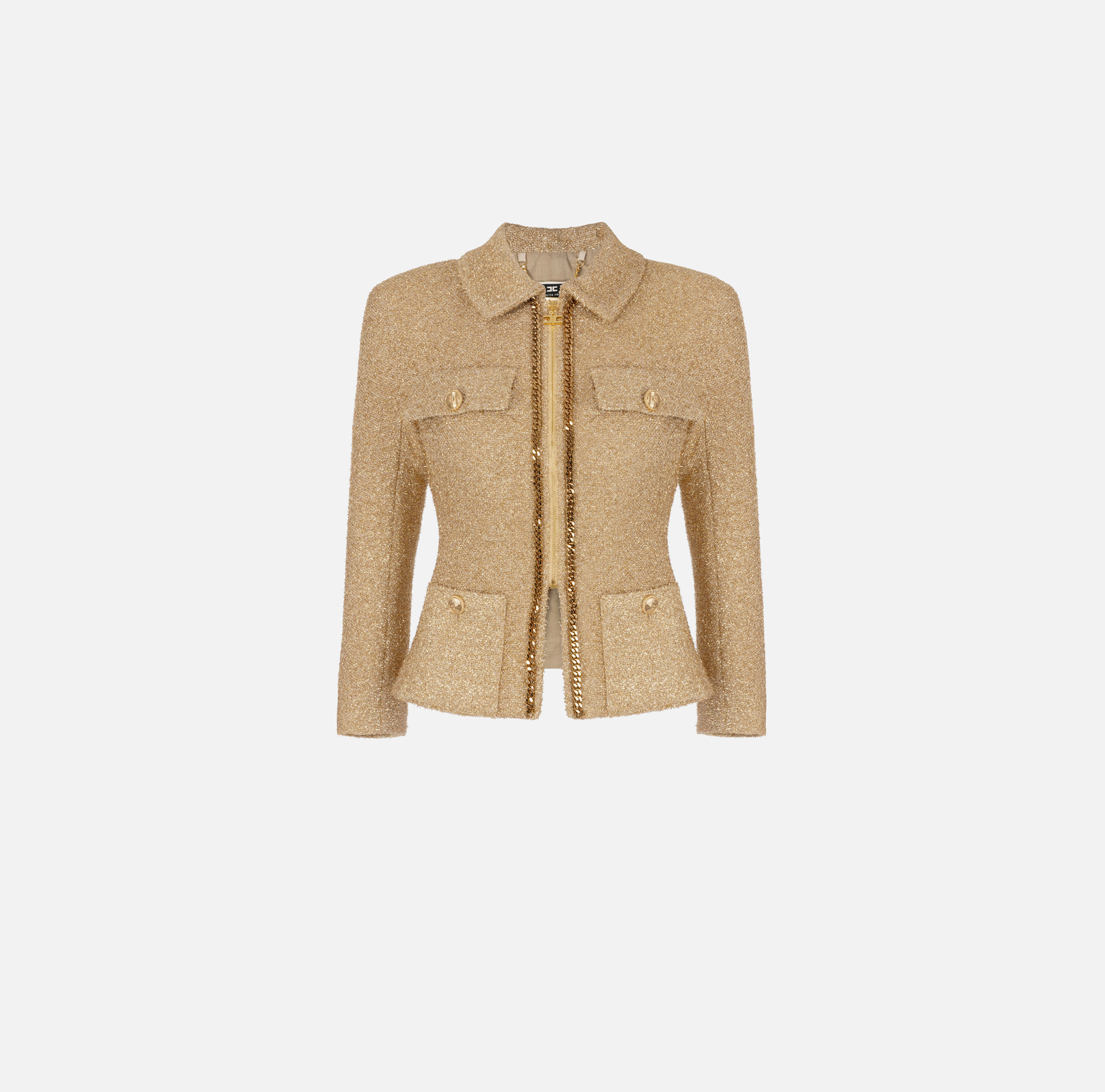 Cropped blazer van lurex tweed met kettingdetail - ABBIGLIAMENTO - Elisabetta Franchi