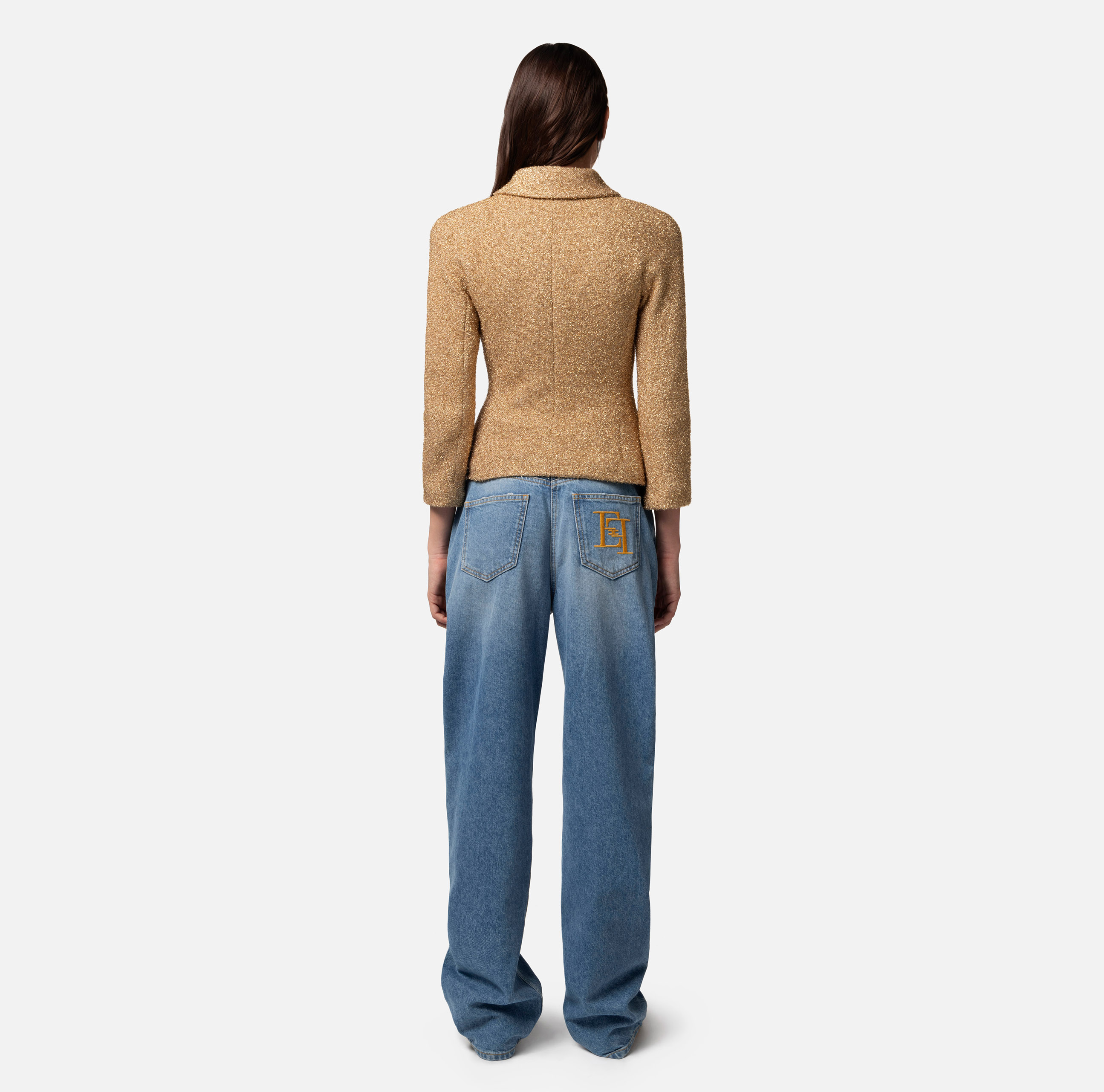 Cropped-Jacke aus Lurex-Tweed mit Kette - Elisabetta Franchi