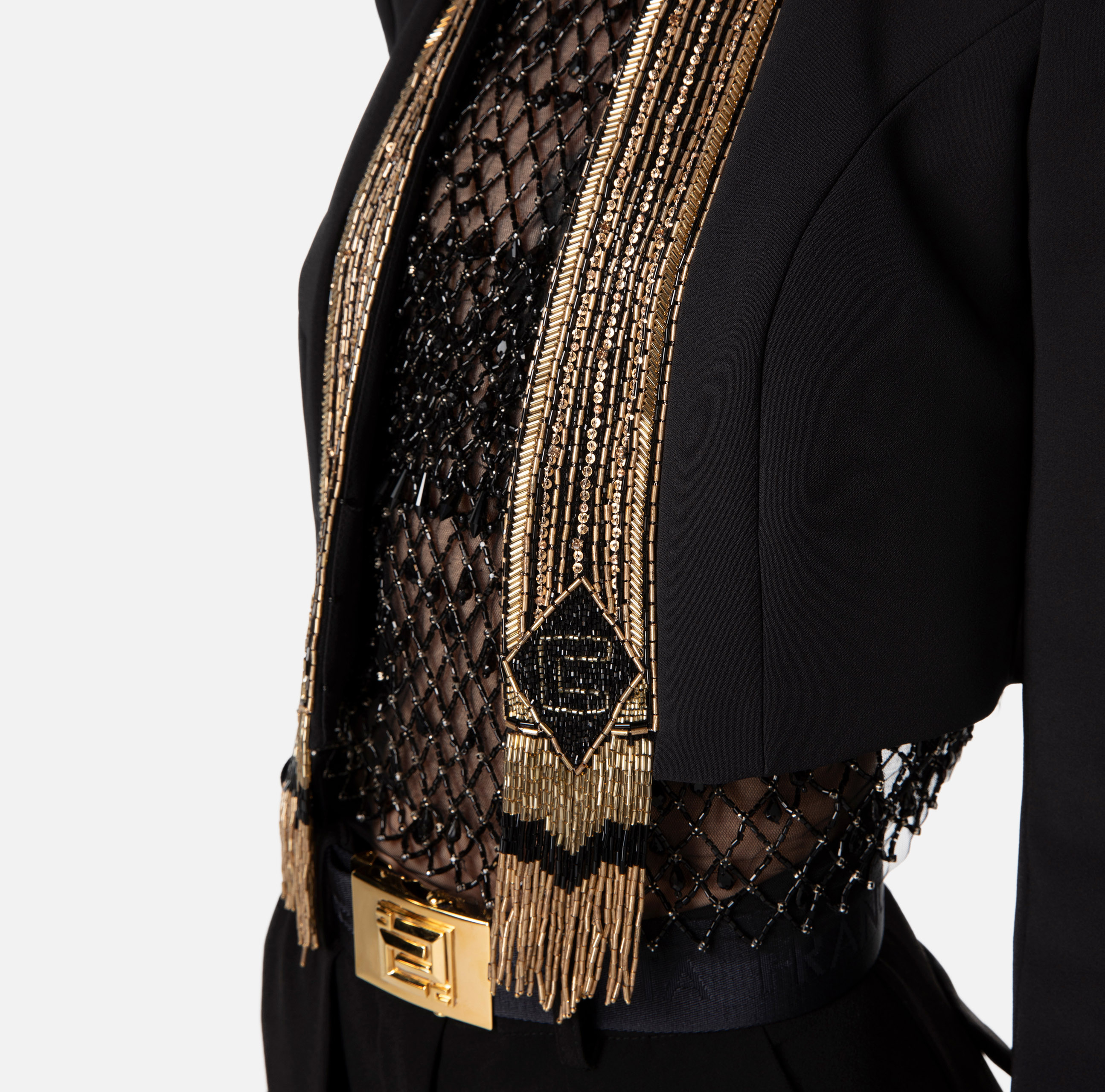 Double layer crêpe fabric short jacket with sequins embroidery - Elisabetta Franchi