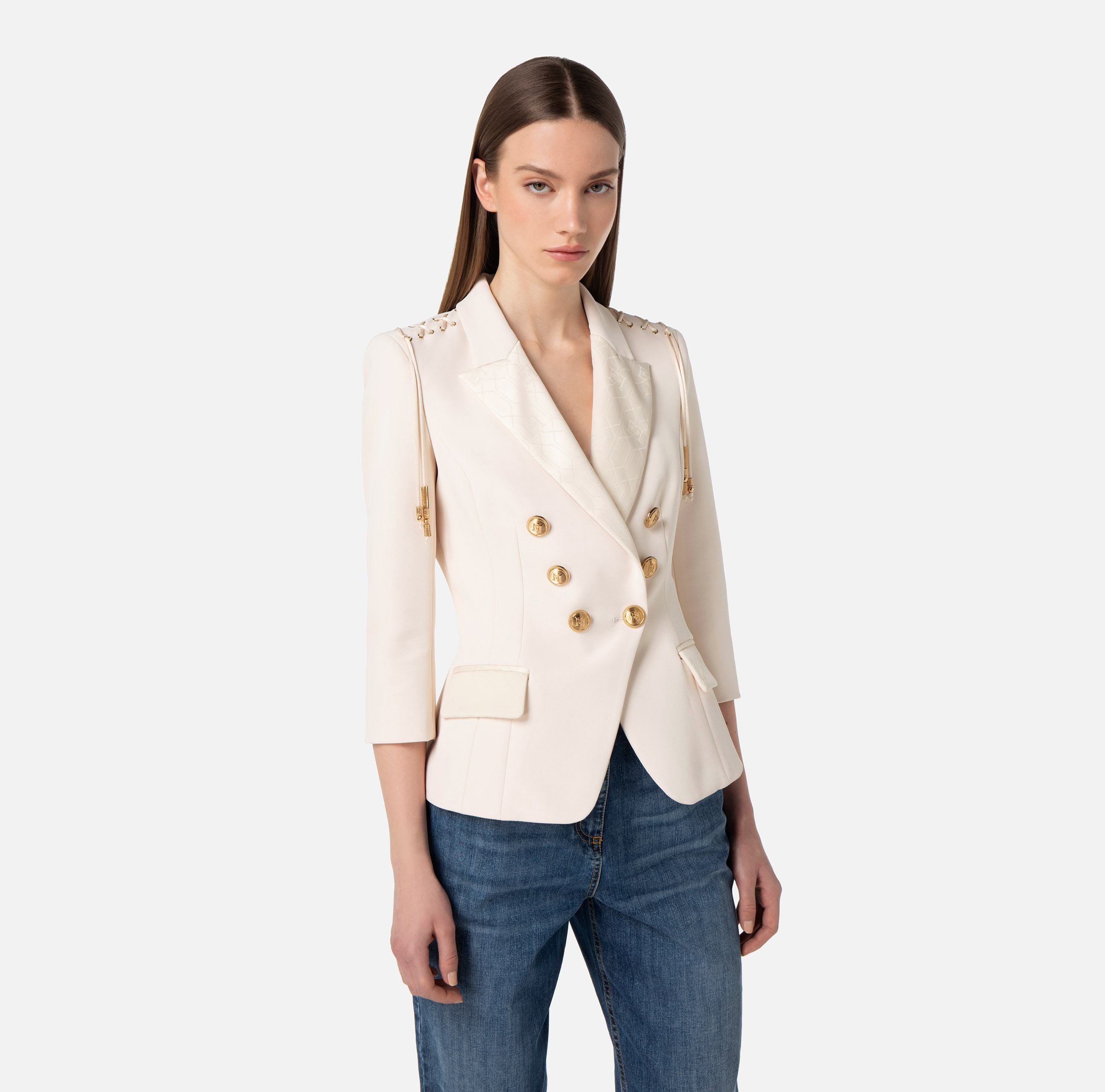 Crêpe double-breasted jacket with laces - Elisabetta Franchi