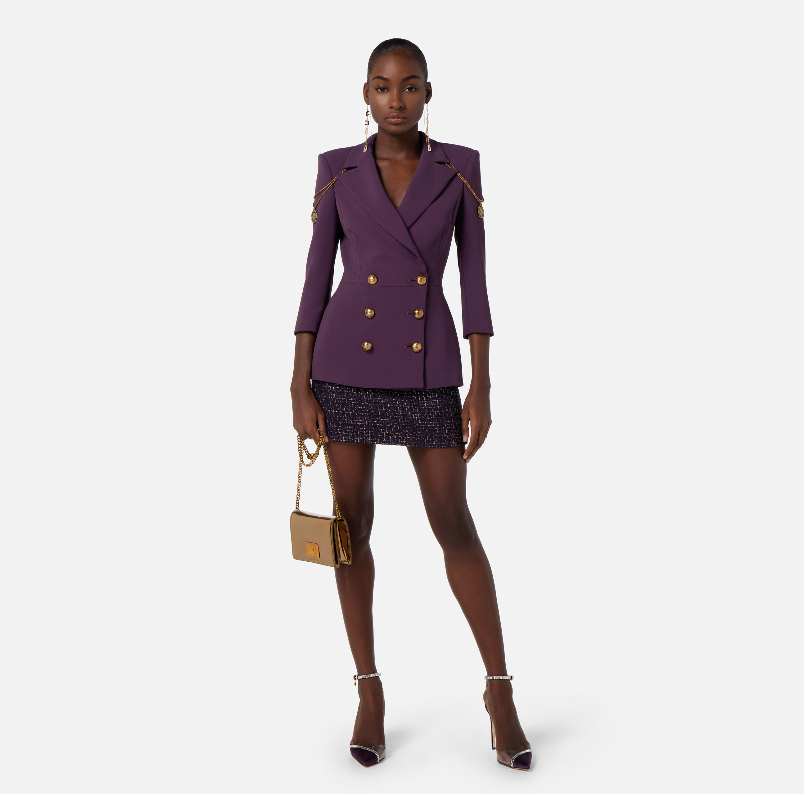 Slim fit jacket in crêpe fabric with buttons - Elisabetta Franchi
