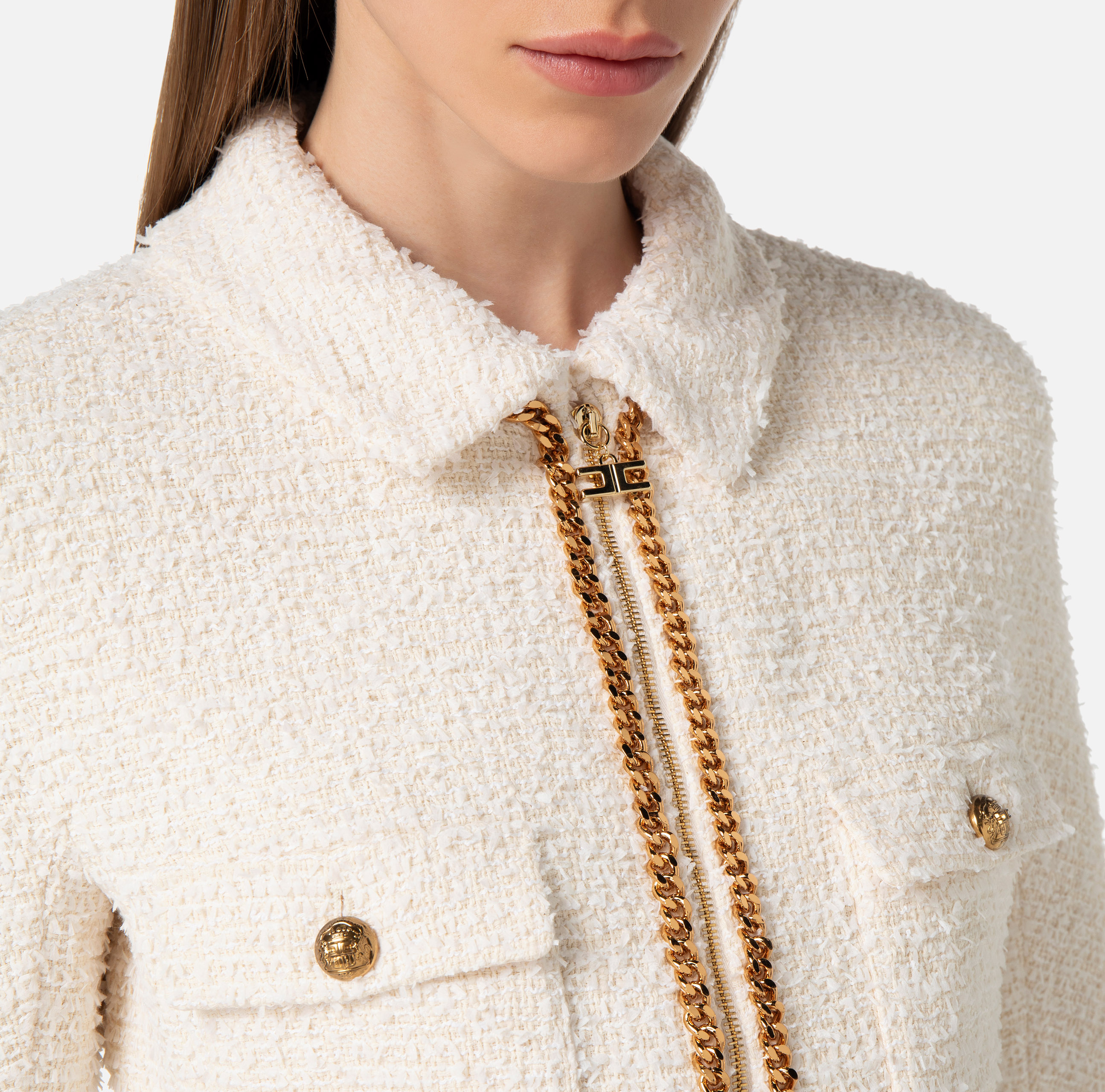 Tweed jacket with zip and chain - Elisabetta Franchi