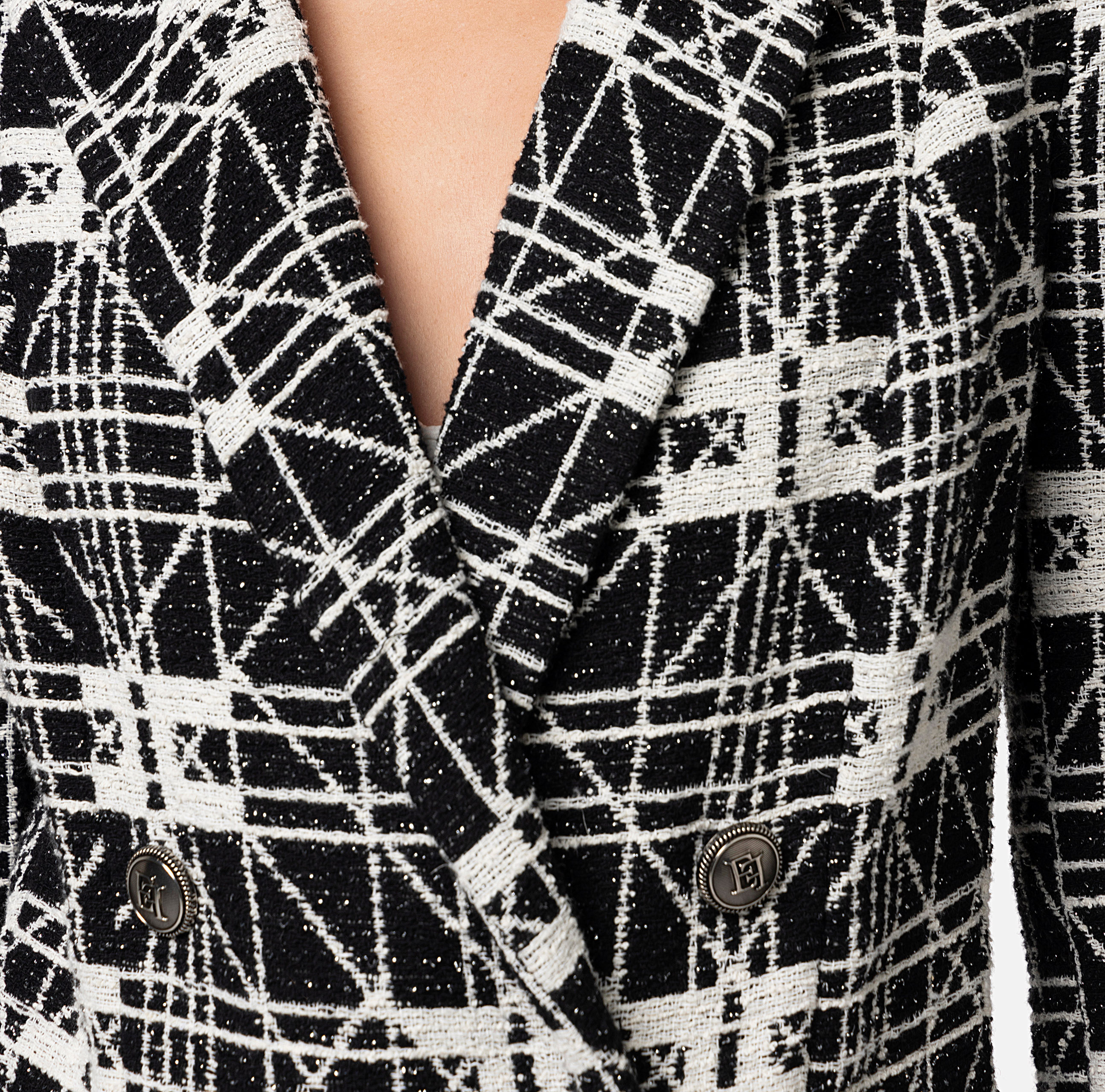 Jacquard tweed double-breasted jacket - Elisabetta Franchi