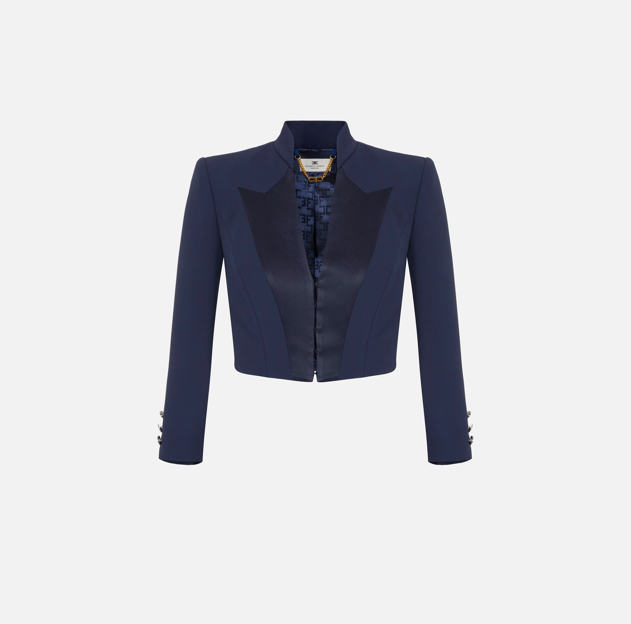 Cropped-Jacke aus Crêpe mit Revers aus Satin - Elisabetta Franchi