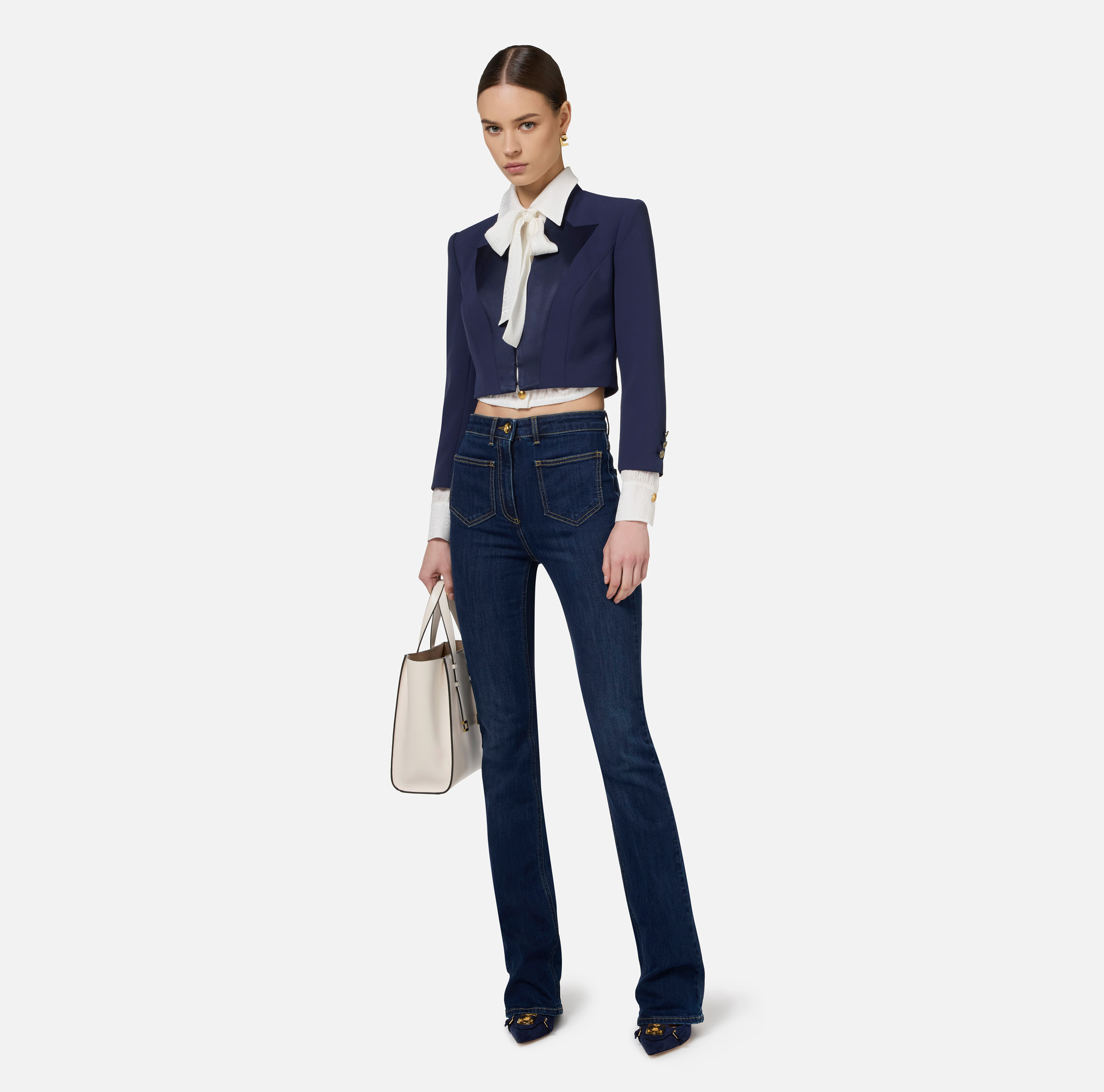 Crêpe cropped jacket with satin lapels - Elisabetta Franchi