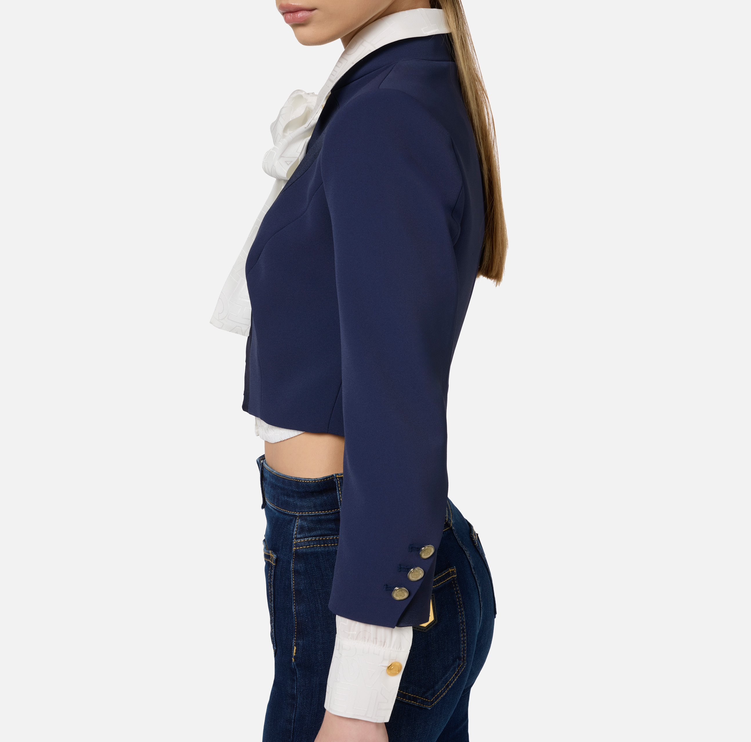 Chaqueta cropped de crepé con solapas de raso - Elisabetta Franchi