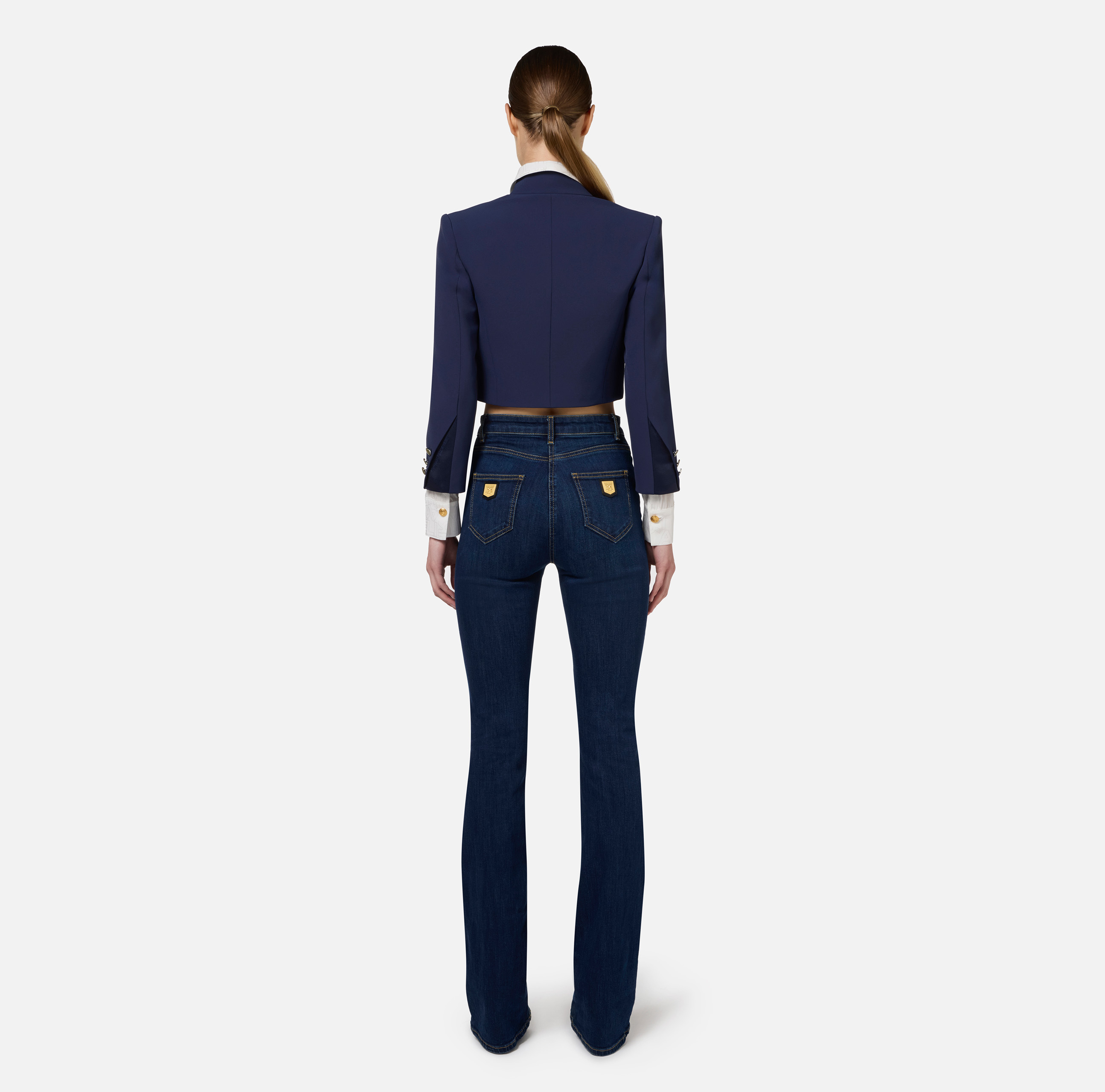 Crêpe cropped jacket with satin lapels - Elisabetta Franchi