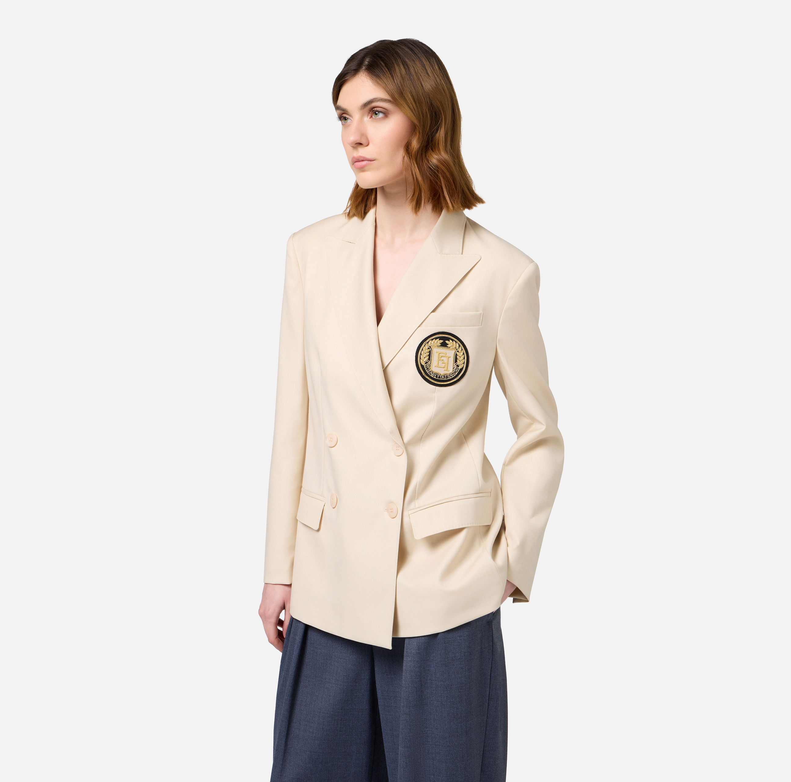 Cool wool double-breasted jacket with patch - Elisabetta Franchi