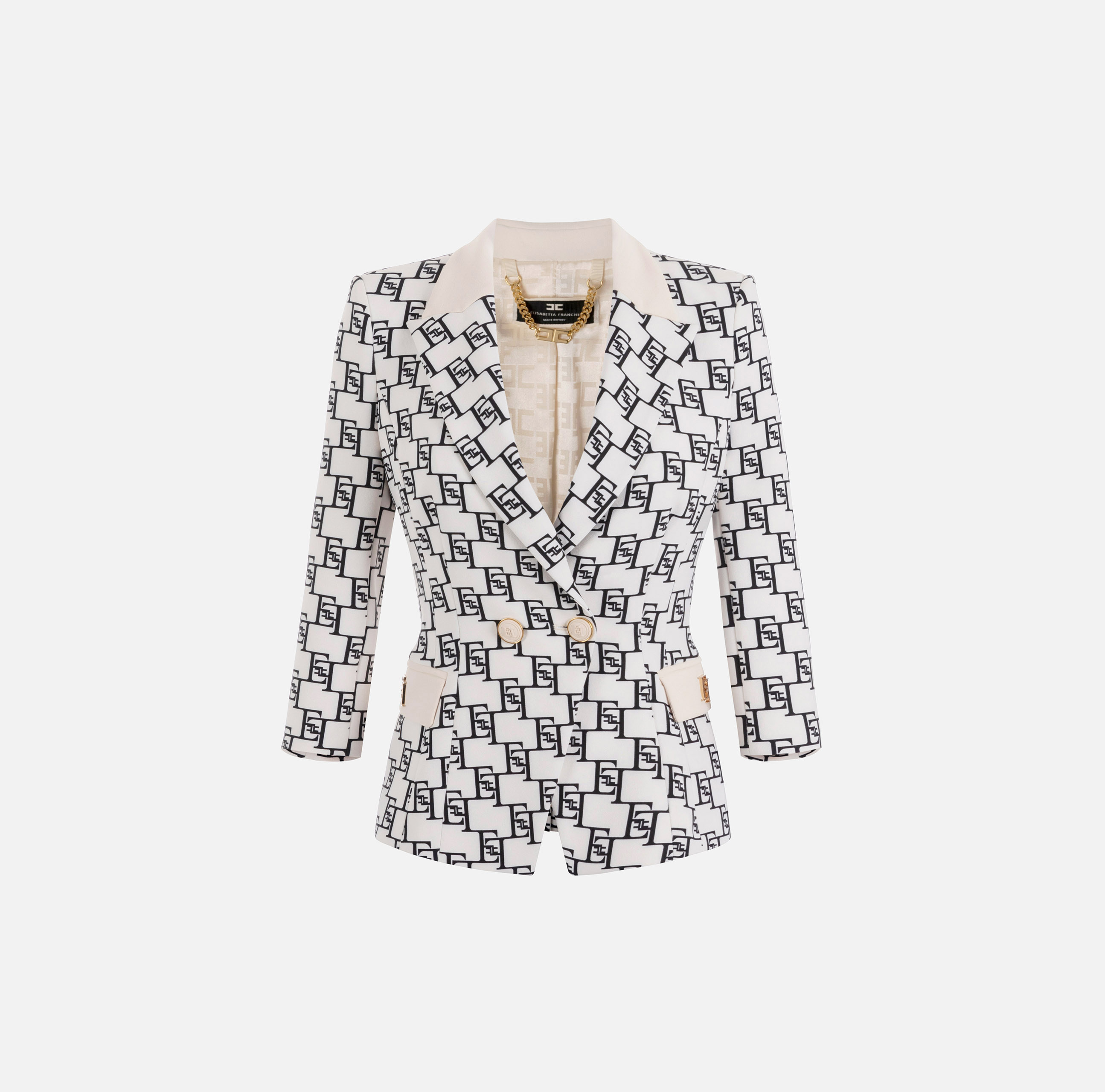 Double-breasted crêpe jacket with logo print and plaque - ABBIGLIAMENTO - Elisabetta Franchi