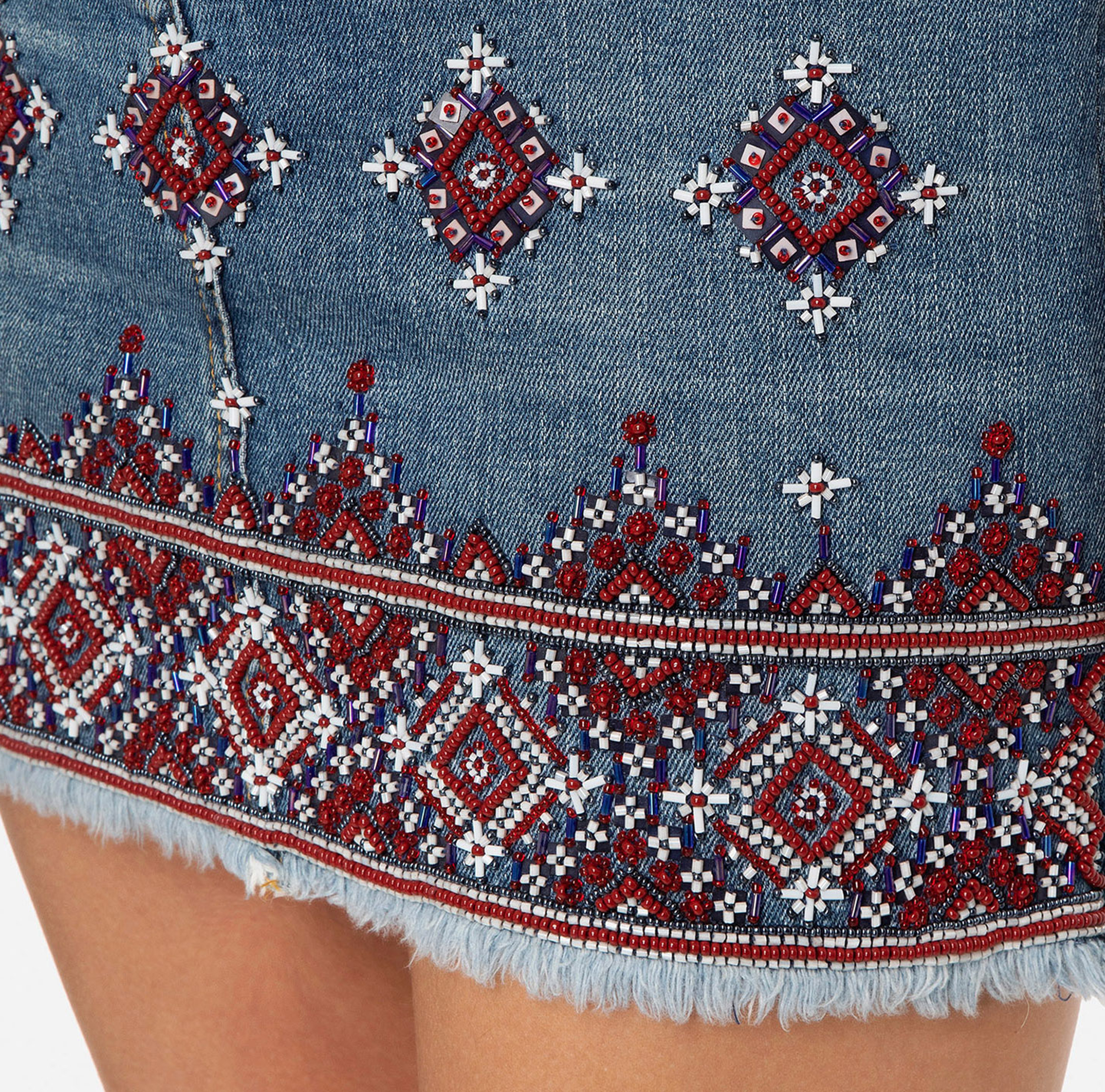 Denim miniskirt with ethnic embroidery - Elisabetta Franchi