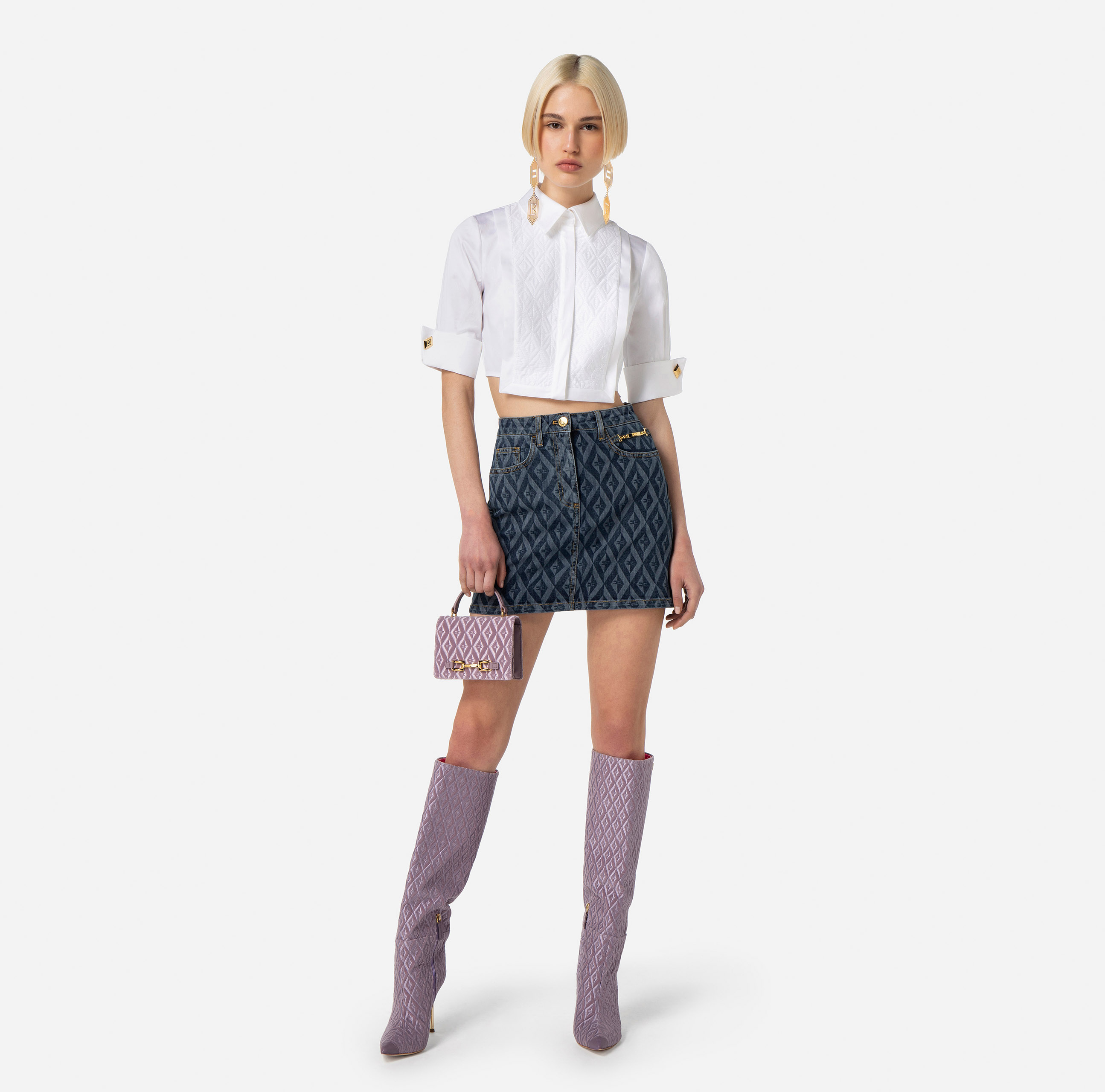 Mini-jupe en jean imprimé losanges - Elisabetta Franchi