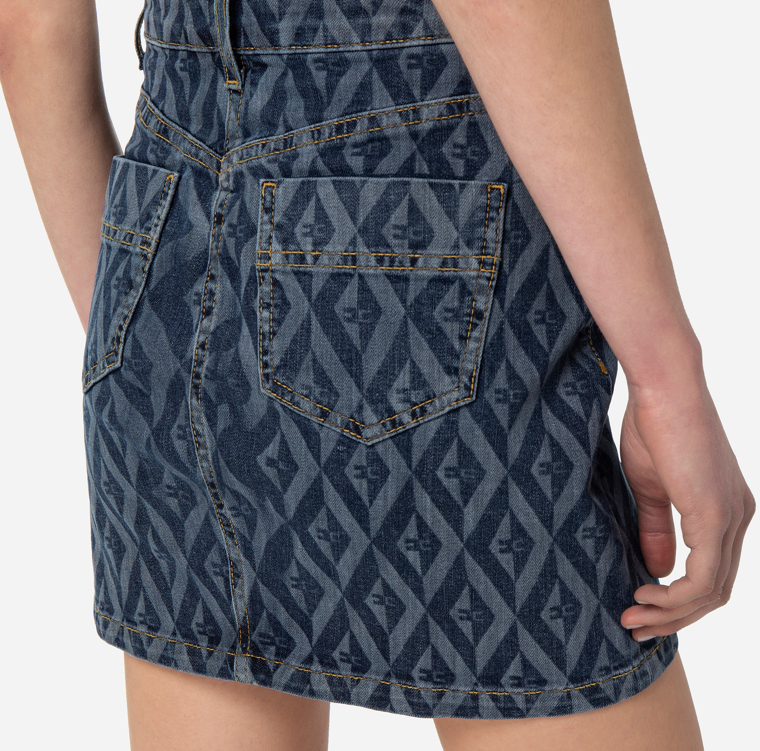 Miniskirt in denim with diamond print - Elisabetta Franchi