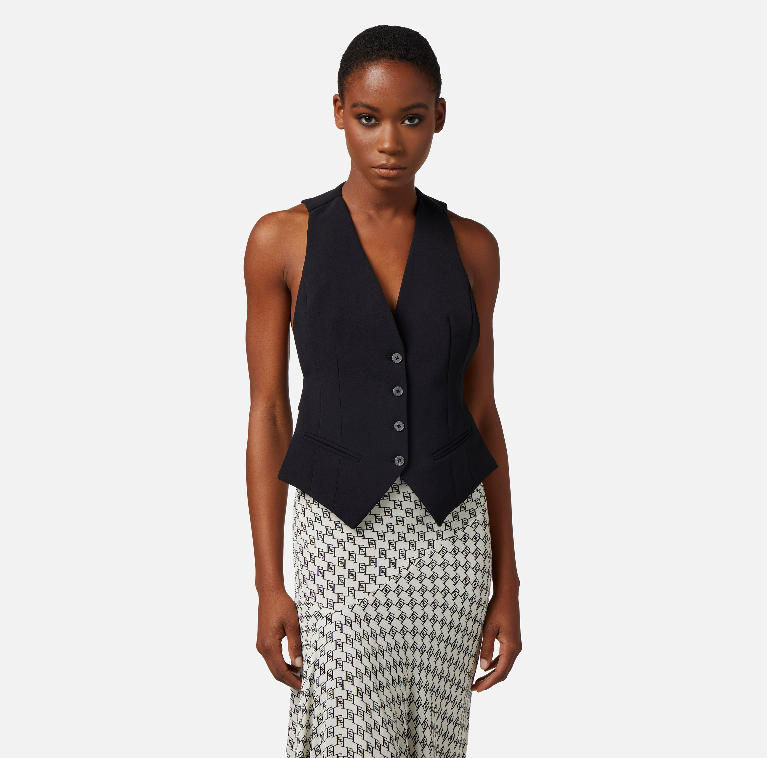 Waistcoat in crêpe fabric with logo embroidery - Elisabetta Franchi