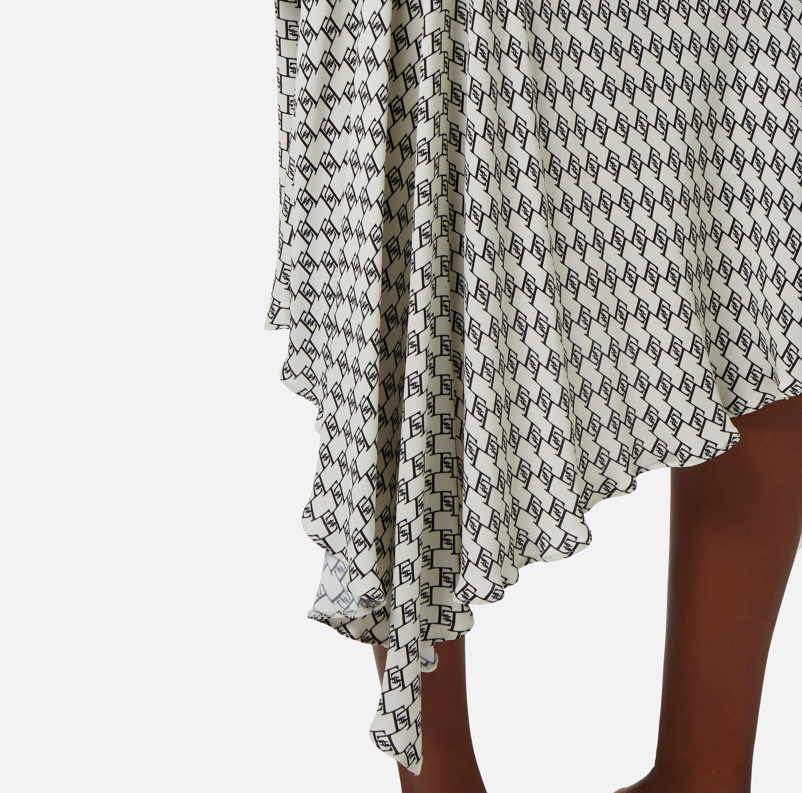 Logo print asymmetrical georgette midi skirt - Elisabetta Franchi