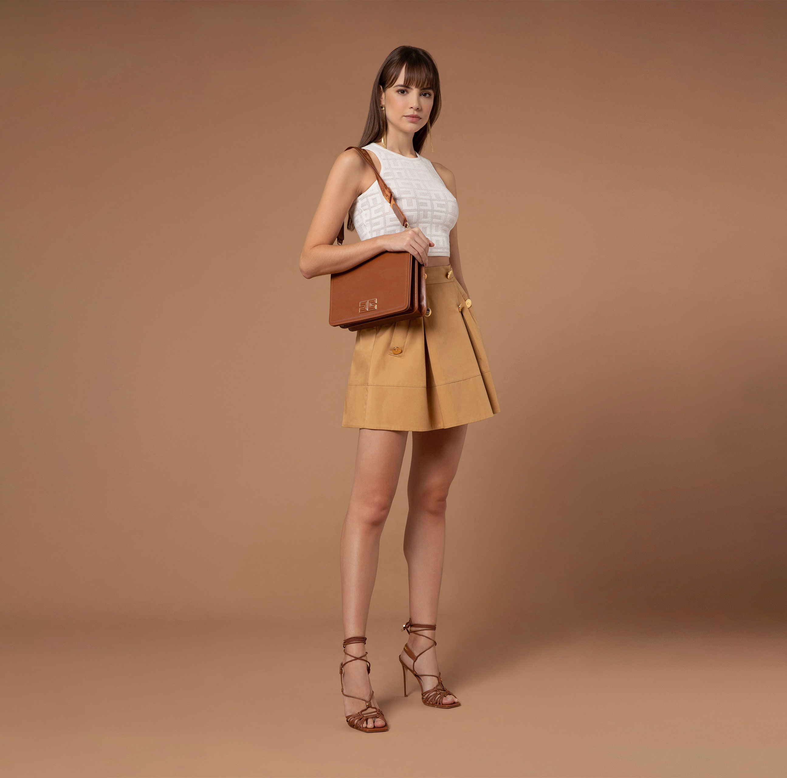 Flared miniskirt with waistband and double front pleat - Elisabetta Franchi