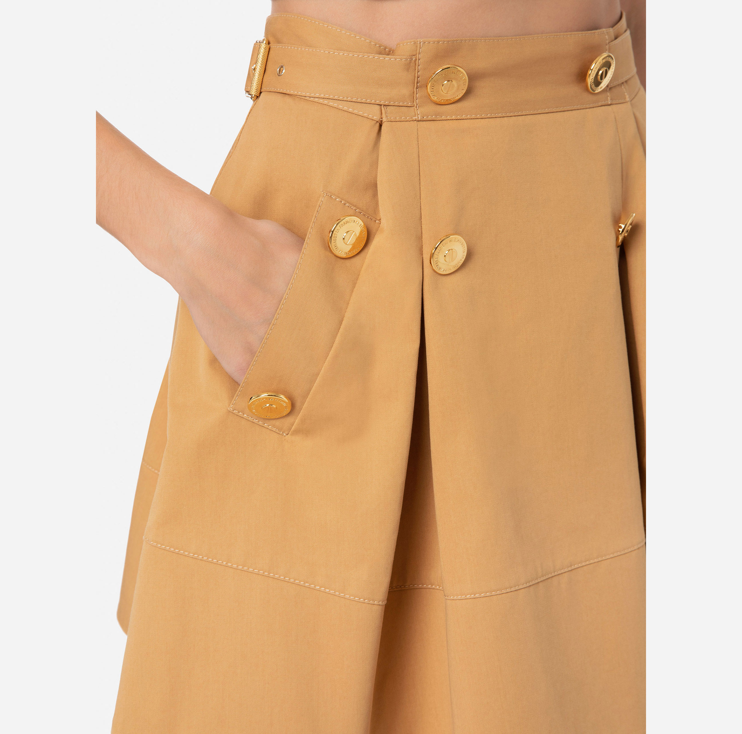 Flared miniskirt with waistband and double front pleat - Elisabetta Franchi
