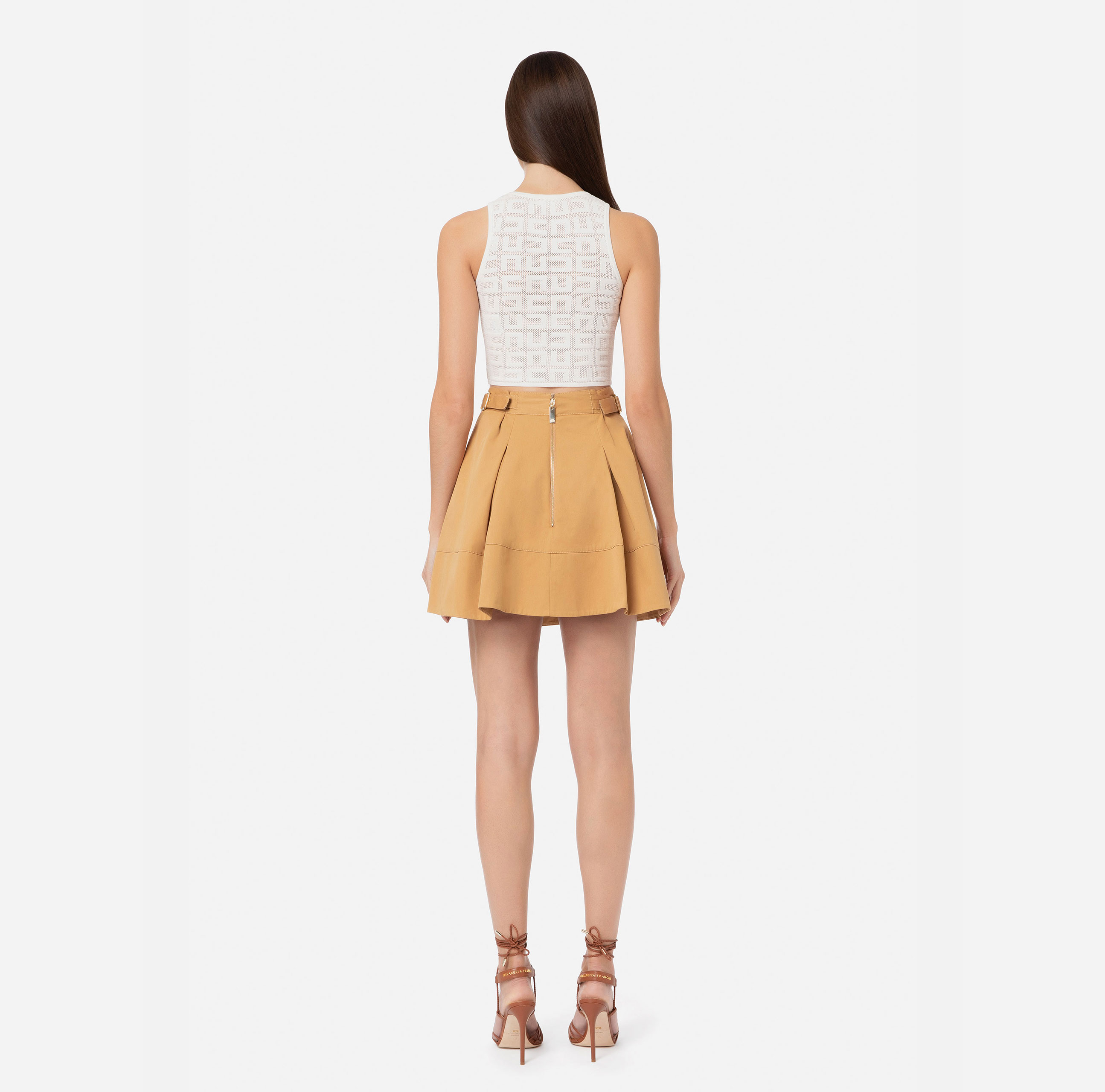 Flared miniskirt with waistband and double front pleat - Elisabetta Franchi