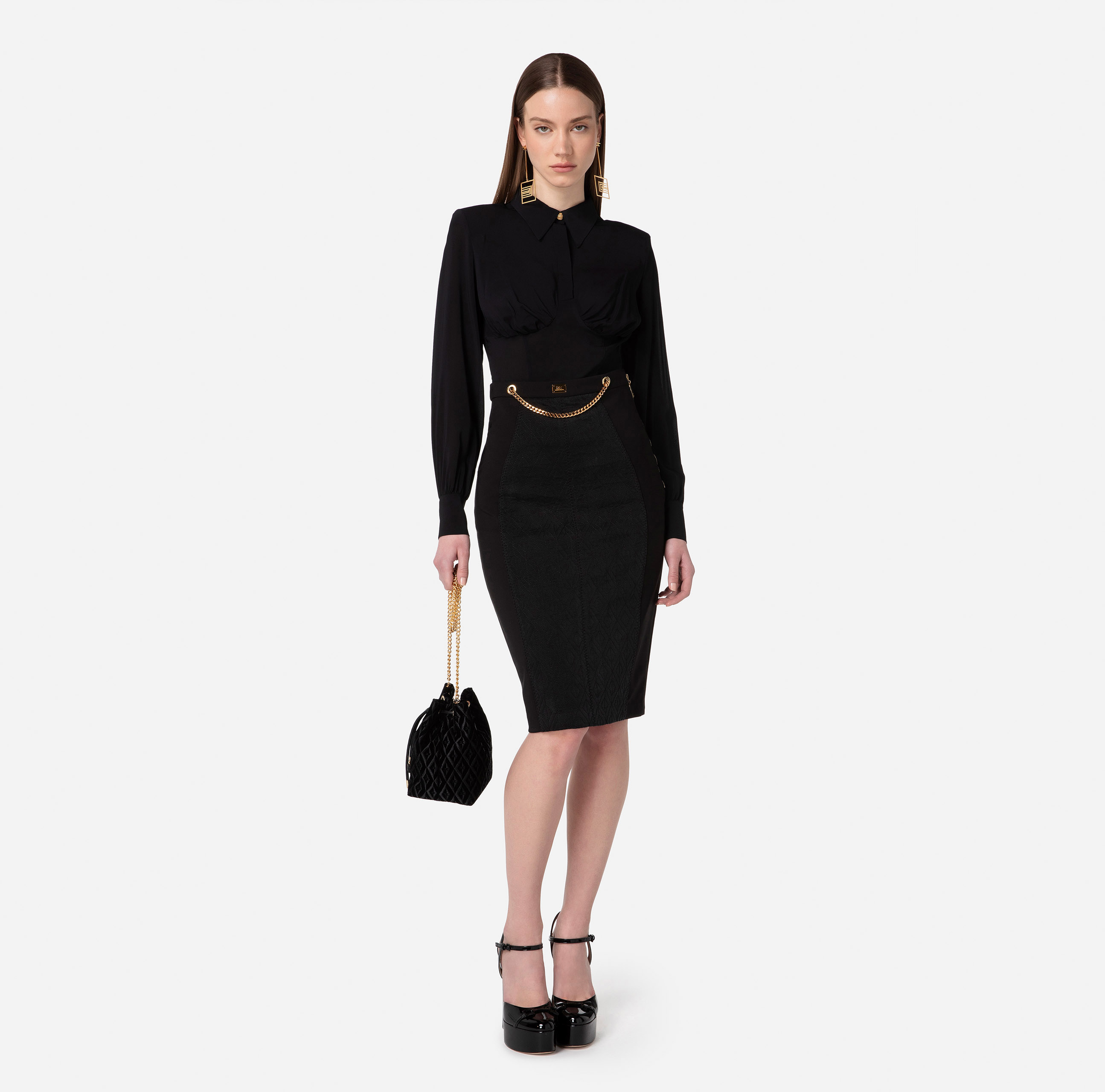 Jersey calf-length skirt with chain - Elisabetta Franchi