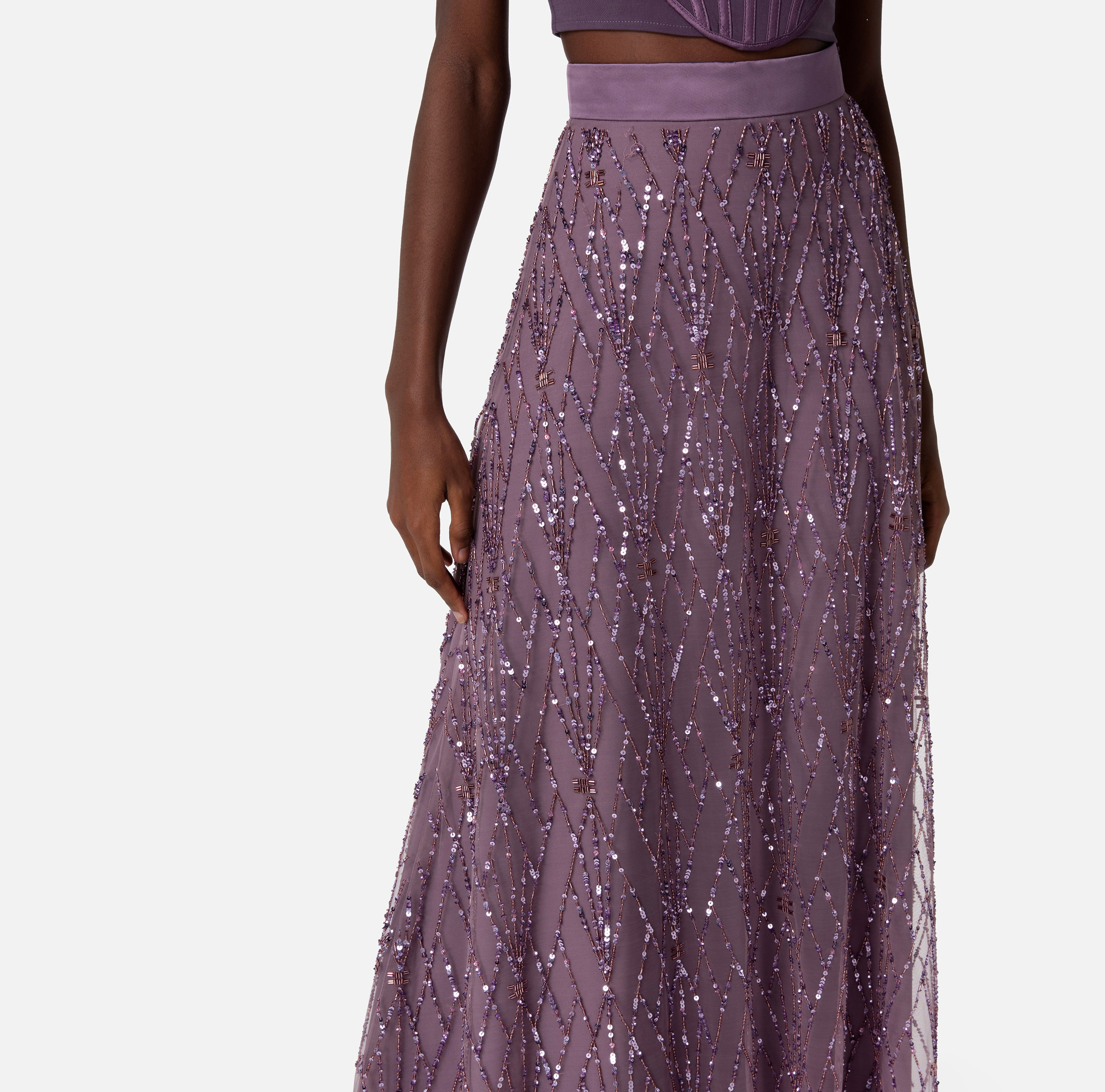 Long skirt in tulle fabric with sequins - Elisabetta Franchi
