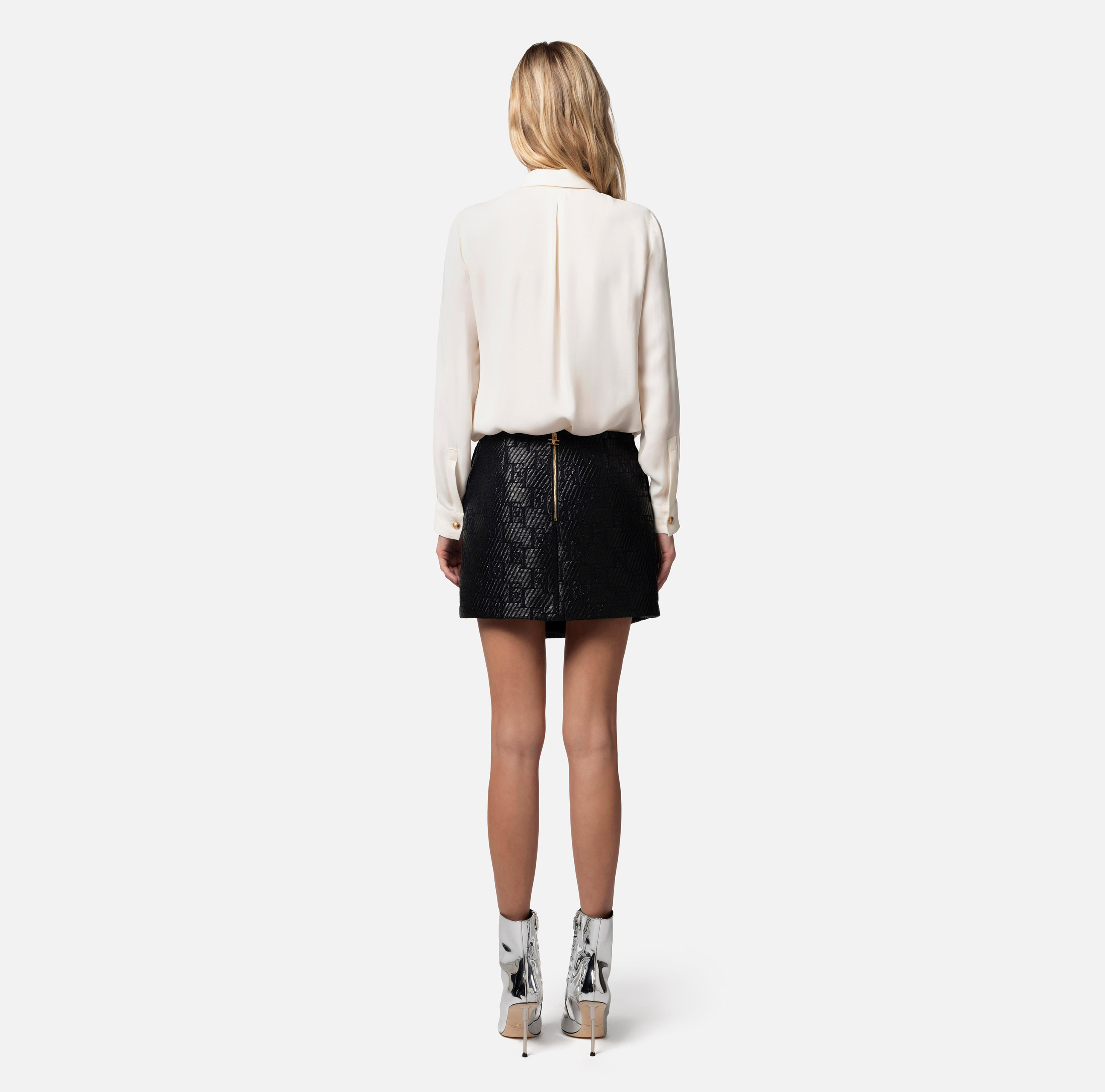 Miniskirt in jacquard raffia with lurex logo - Elisabetta Franchi