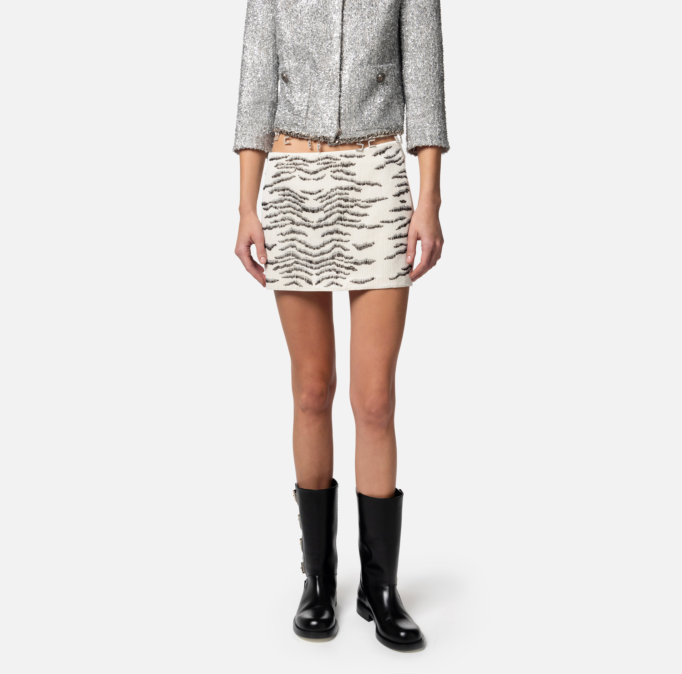 Miniskirt in crêpe fabric with animal print embroidery - Elisabetta Franchi